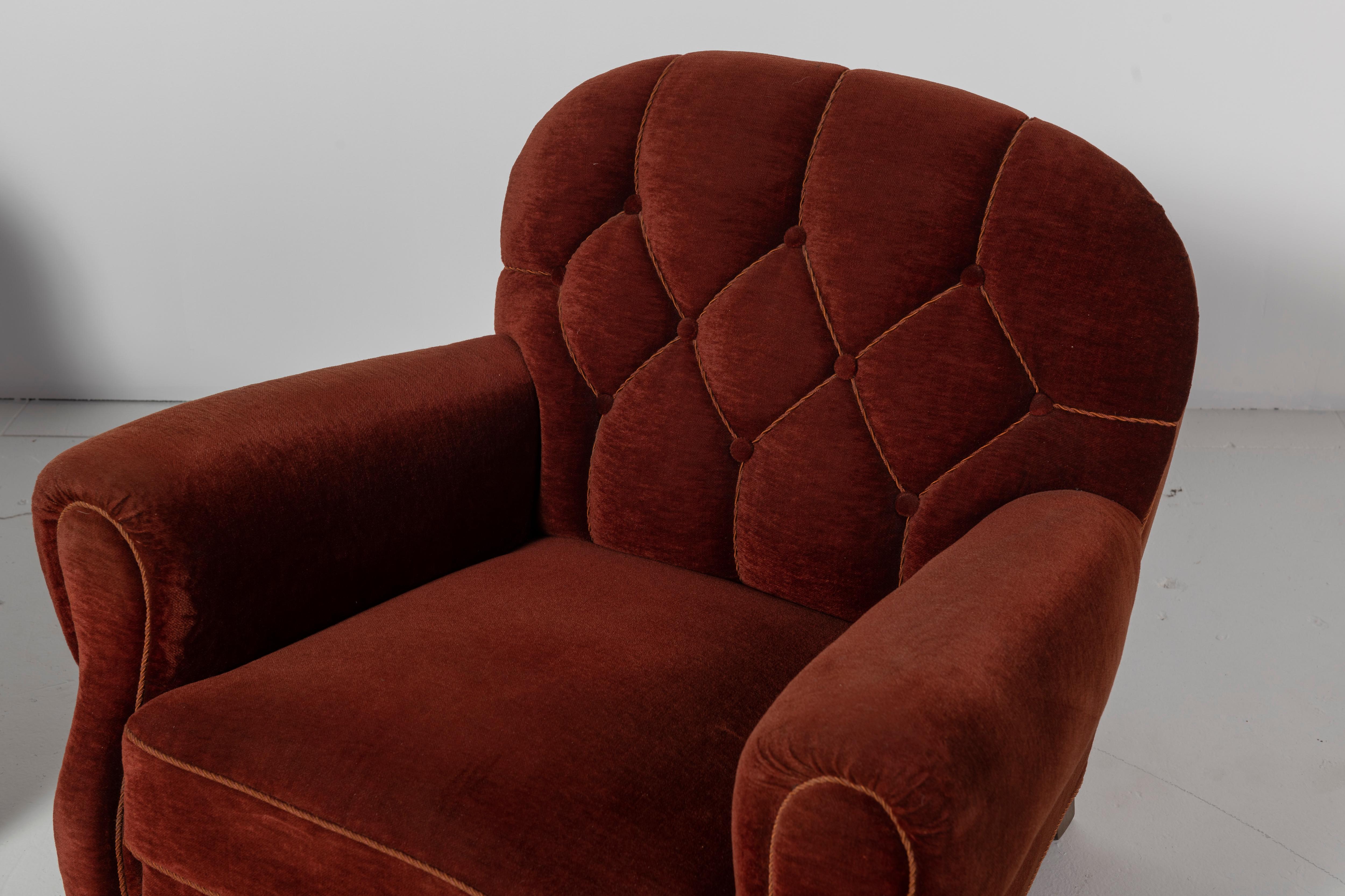 Danish Pair of Vintage Club Chairs in Deep Rust Mohair