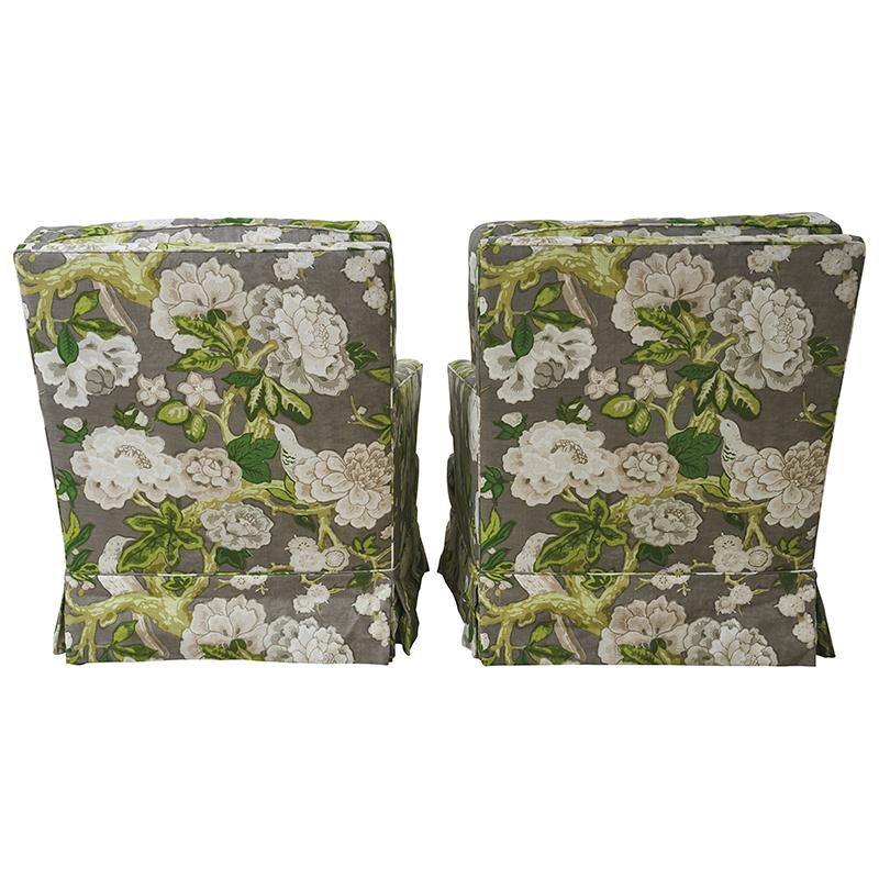 Pair of Vintage Club Chairs upholstered in Schumacher Bermuda Blossoms fabric (175872). 

Since Schumacher was founded in 1889, our family-owned company has been synonymous with style, taste, and innovation. A passion for luxury and an unwavering