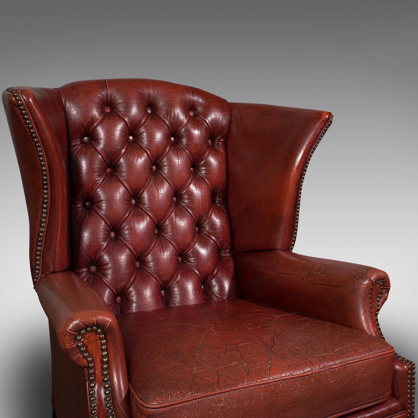 Pair of Vintage Clubhouse Wingback Chairs, English, Leather, Armchair, C.1950 For Sale 2