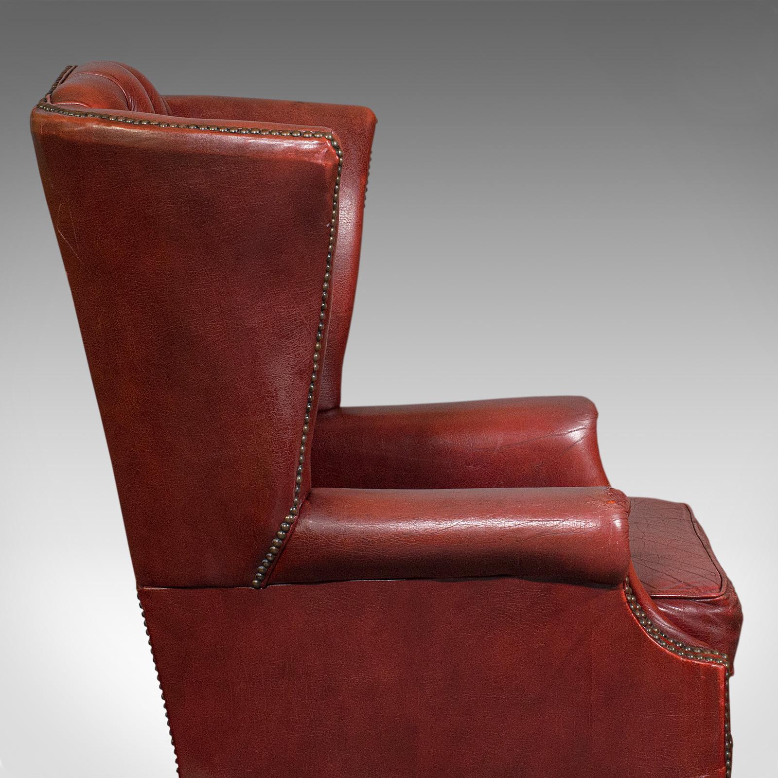 Pair of Vintage Clubhouse Wingback Chairs, English, Leather, Armchair, C.1950 For Sale 4
