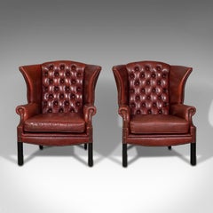 Paire de fauteuils clubhouse Wingback anglais, cuir, fauteuil, vers 1950