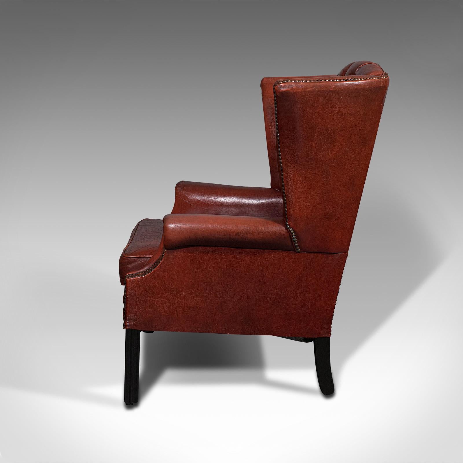 British Pair of Vintage Clubhouse Wingback Chairs, English, Leather, Armchair, C.1950 For Sale