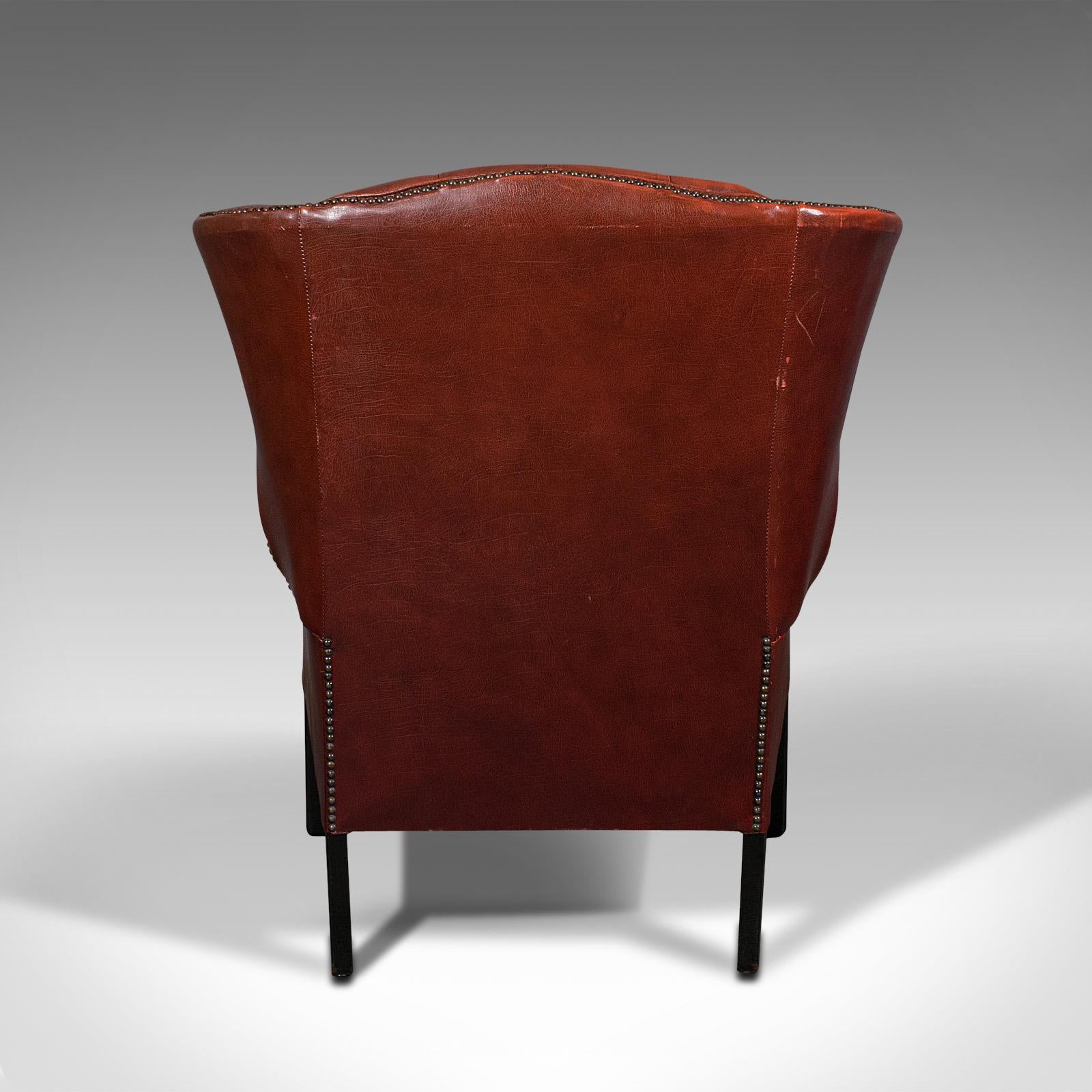 Paire de fauteuils clubhouse Wingback anglais, cuir, fauteuil, vers 1950 en vente 1