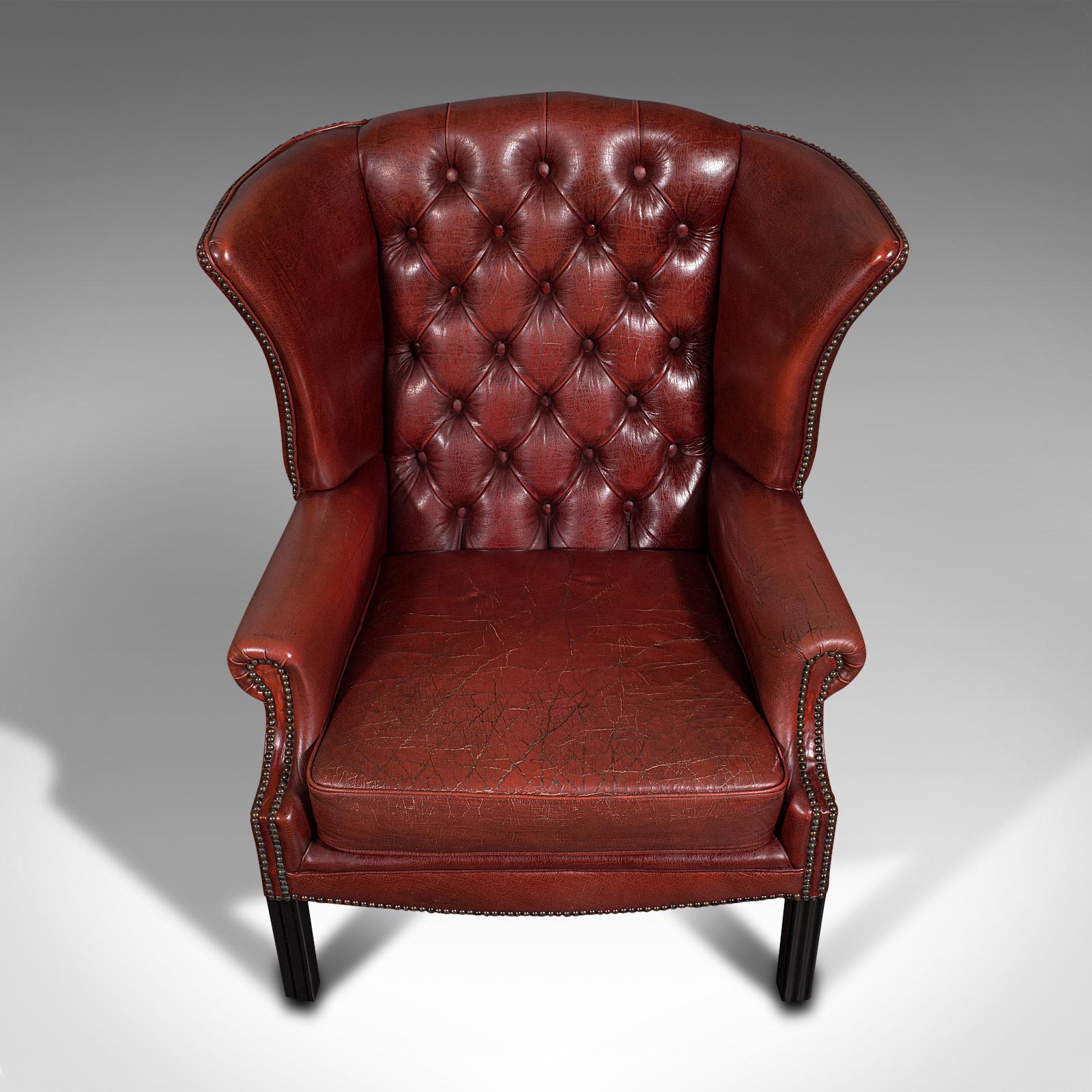 Pair of Vintage Clubhouse Wingback Chairs, English, Leather, Armchair, C.1950 For Sale 1