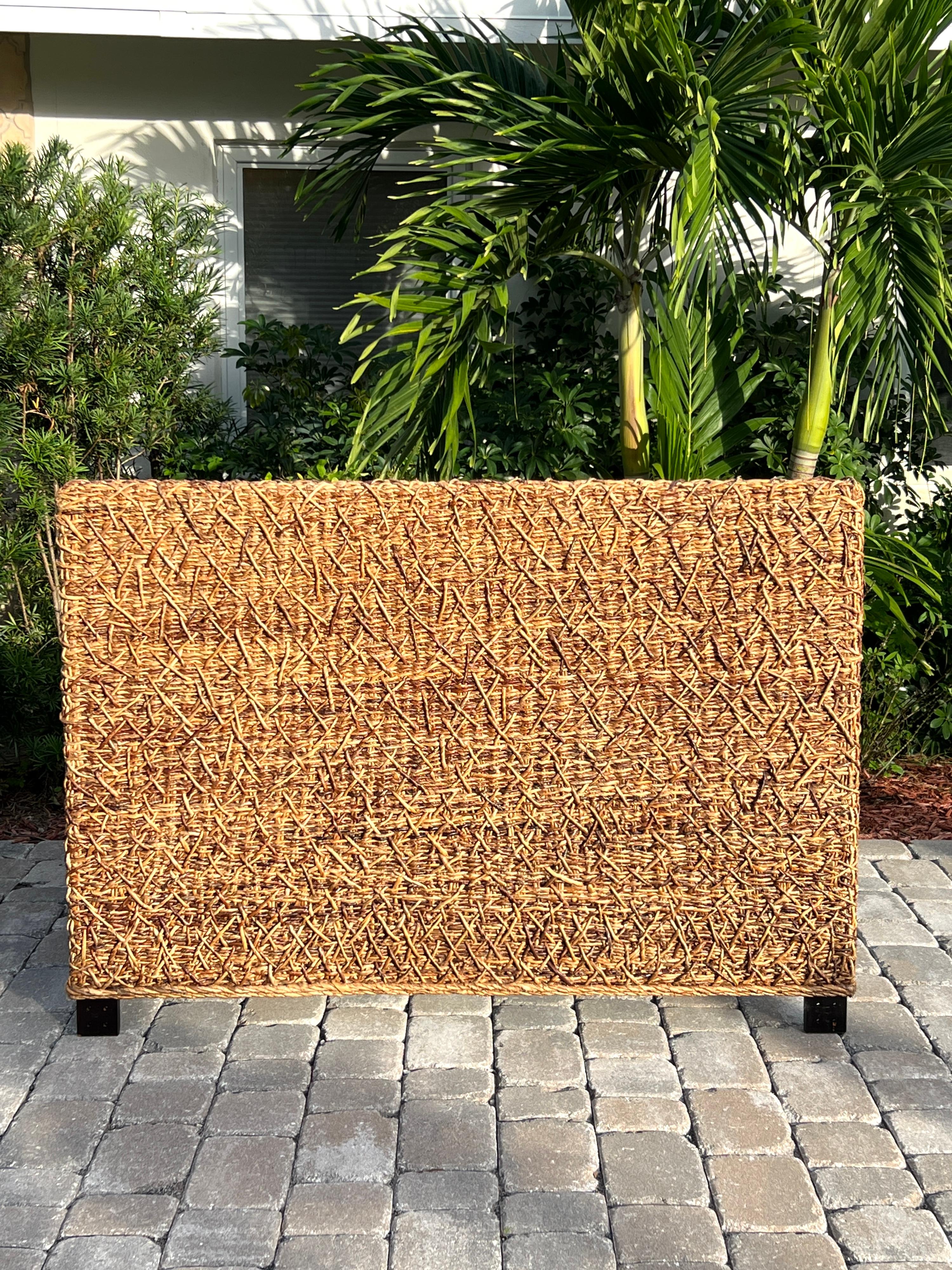 Rattan Vintage Coastal Headboards in Natural Woven Fibers, Full Size  For Sale