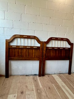 Pair of Vintage Coastal Nautical Oak Twin Headboards with Rope Detail, 1970s