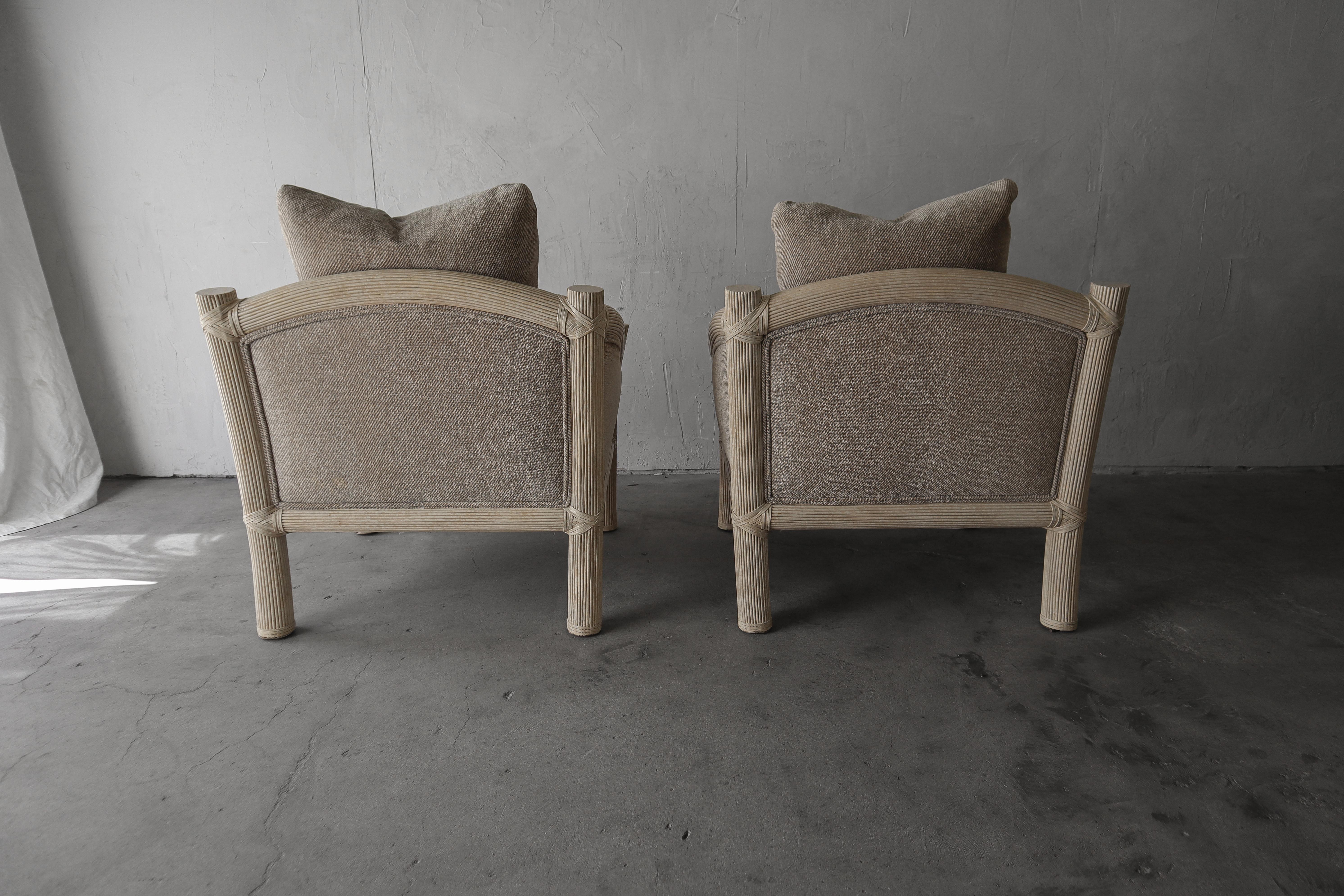 Paar Coastal Reeded Bambus-Loungesessel im Vintage-Stil mit Schilf im Angebot 2