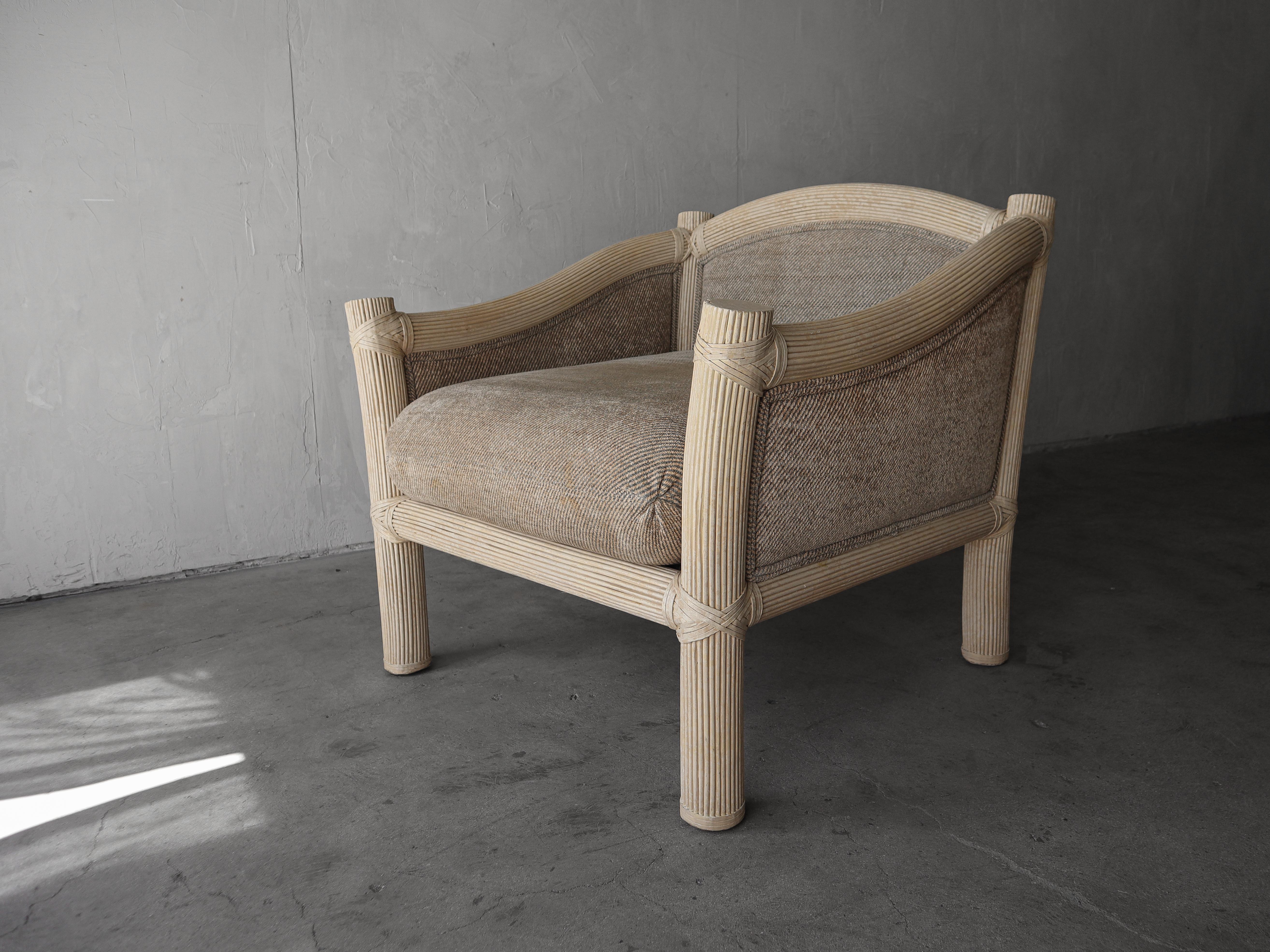Paar Coastal Reeded Bambus-Loungesessel im Vintage-Stil mit Schilf im Angebot 4