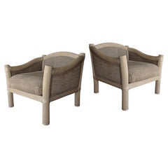 Pair of Vintage Coastal Reeded Bamboo Lounge Chairs