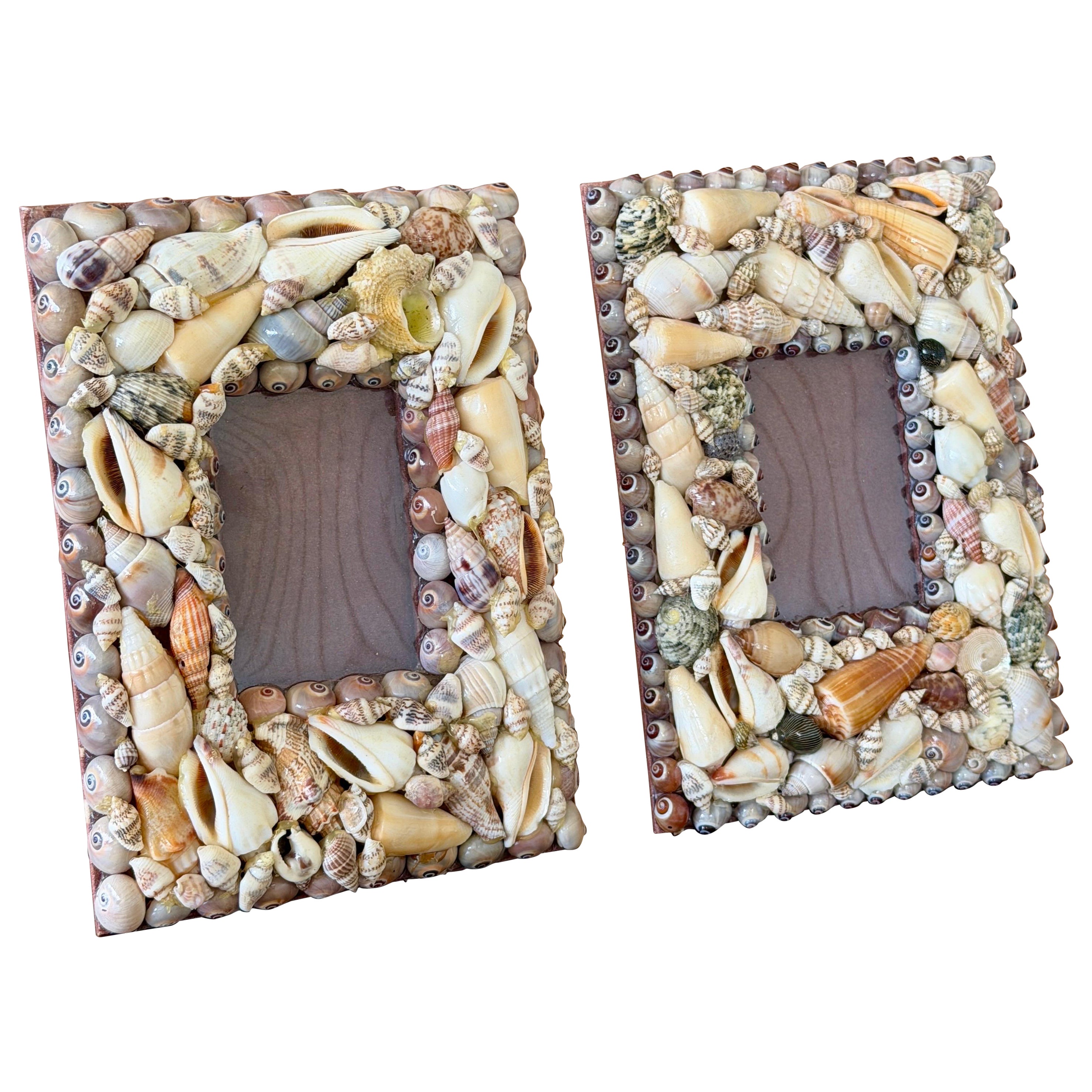 Pair of Vintage Coastal Shell Encrusted Picture Frames
