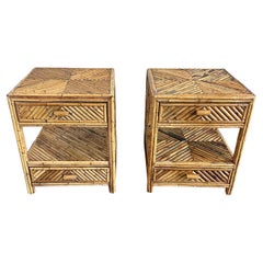 Pair of Vintage Coastal Split Reed Side Tables