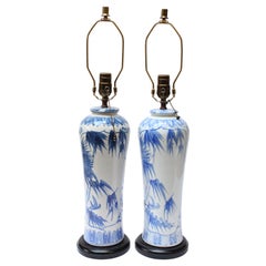 Pair of Vintage Cobalt and White Chinoiserie-Style Porcelain Table Lamps Pair of Vintage Cobalt and White Chinoiserie-Style Porcelain Table Lamps