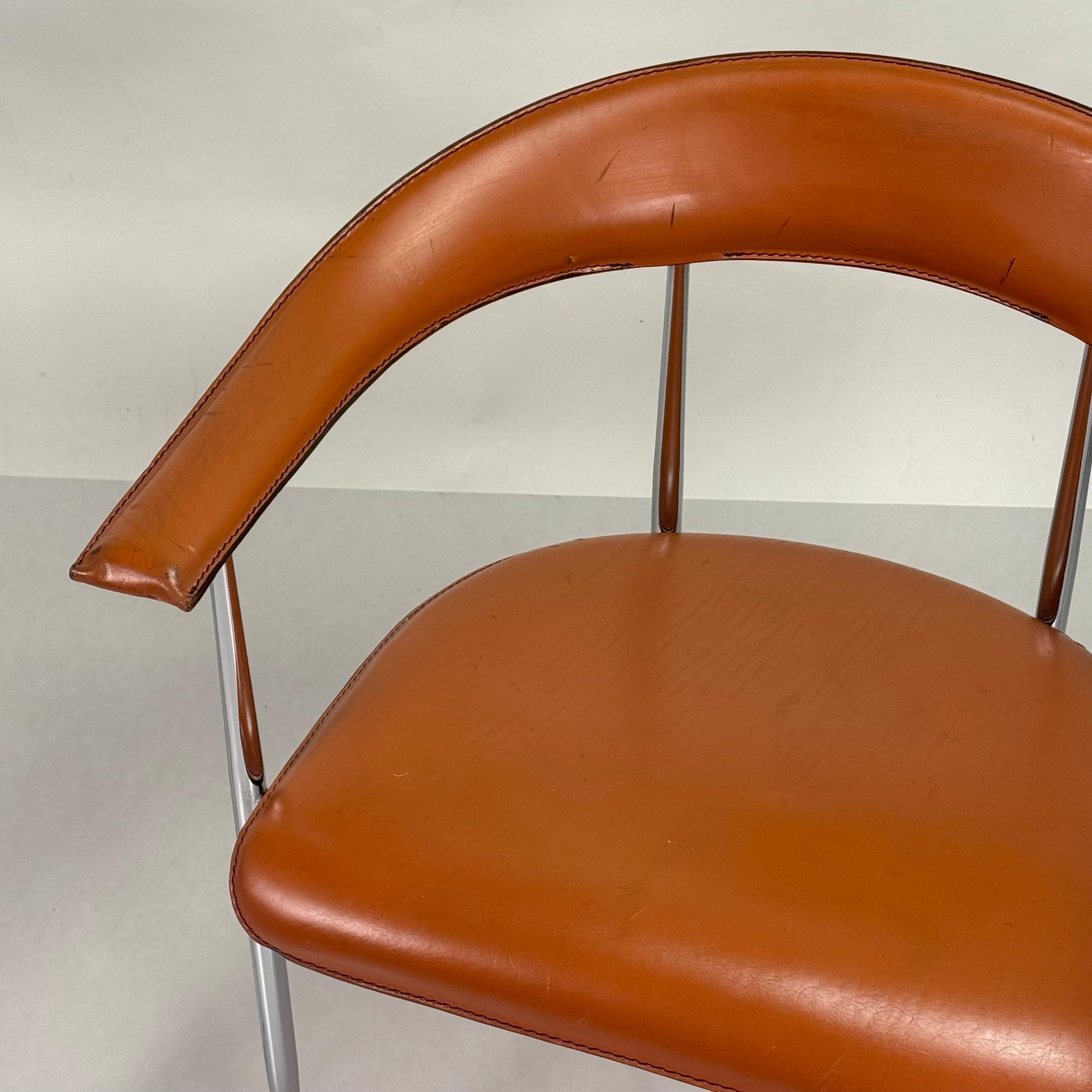 Ein Paar Vintage Cognac Leder P40 Stühle von Vegni & Gualtierotti für Fasem im Angebot 2