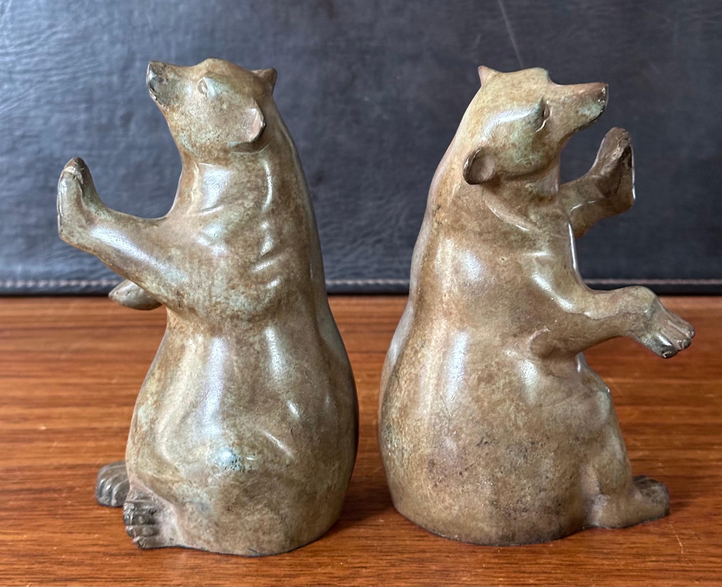 Pair of Vintage Cold Painted Bronze Bear Bookends For Sale 5