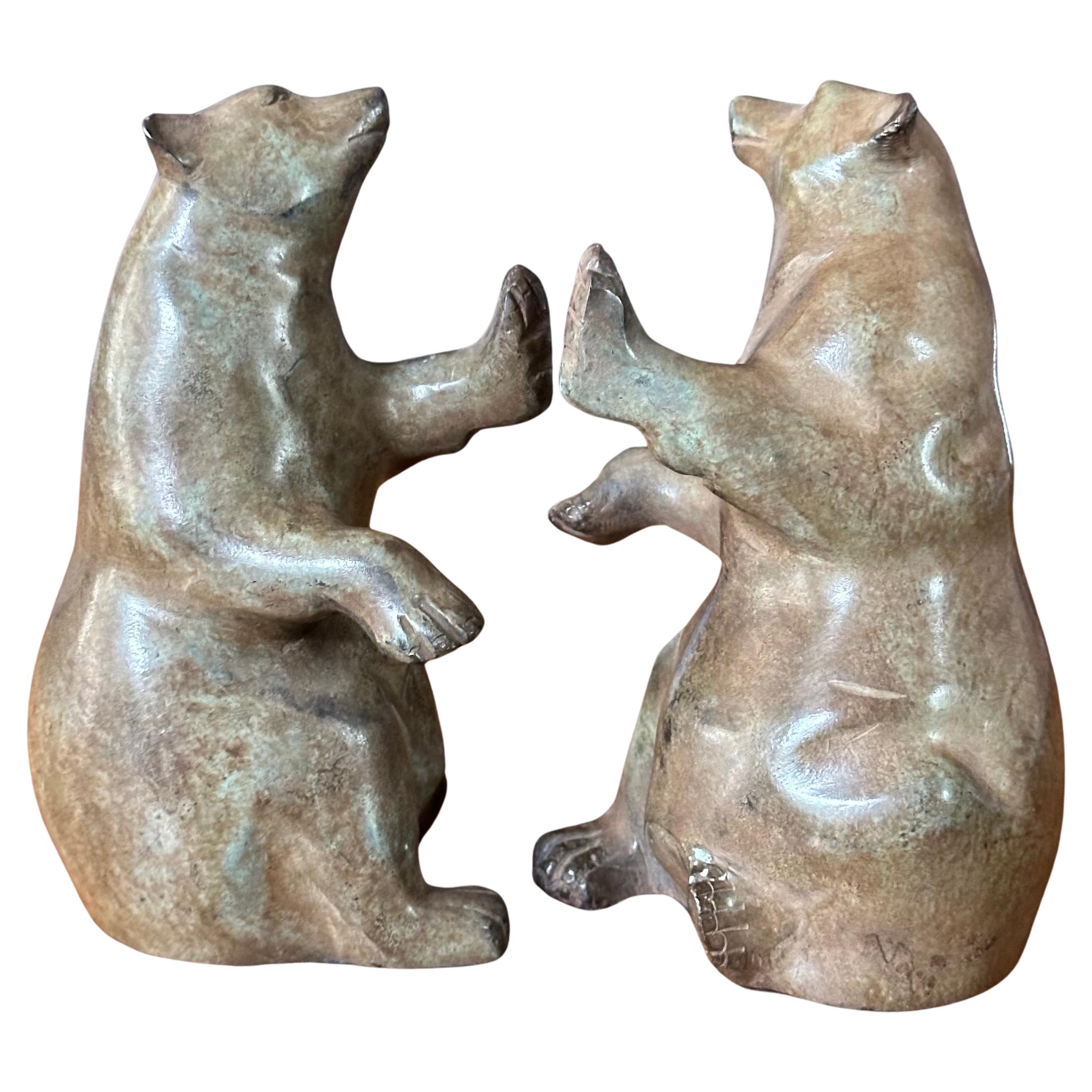 American Pair of Vintage Cold Painted Bronze Bear Bookends For Sale