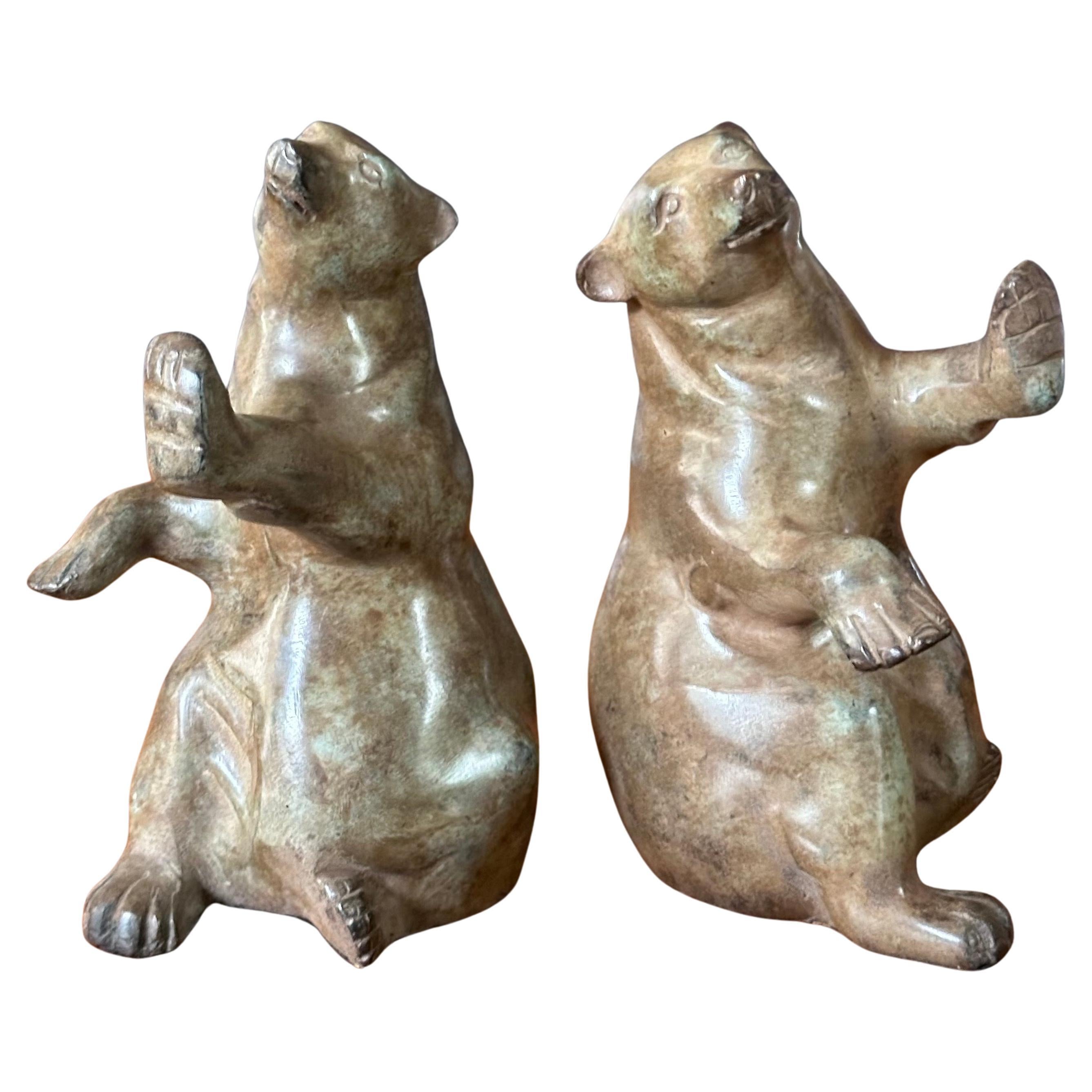 Cold-Painted Pair of Vintage Cold Painted Bronze Bear Bookends For Sale