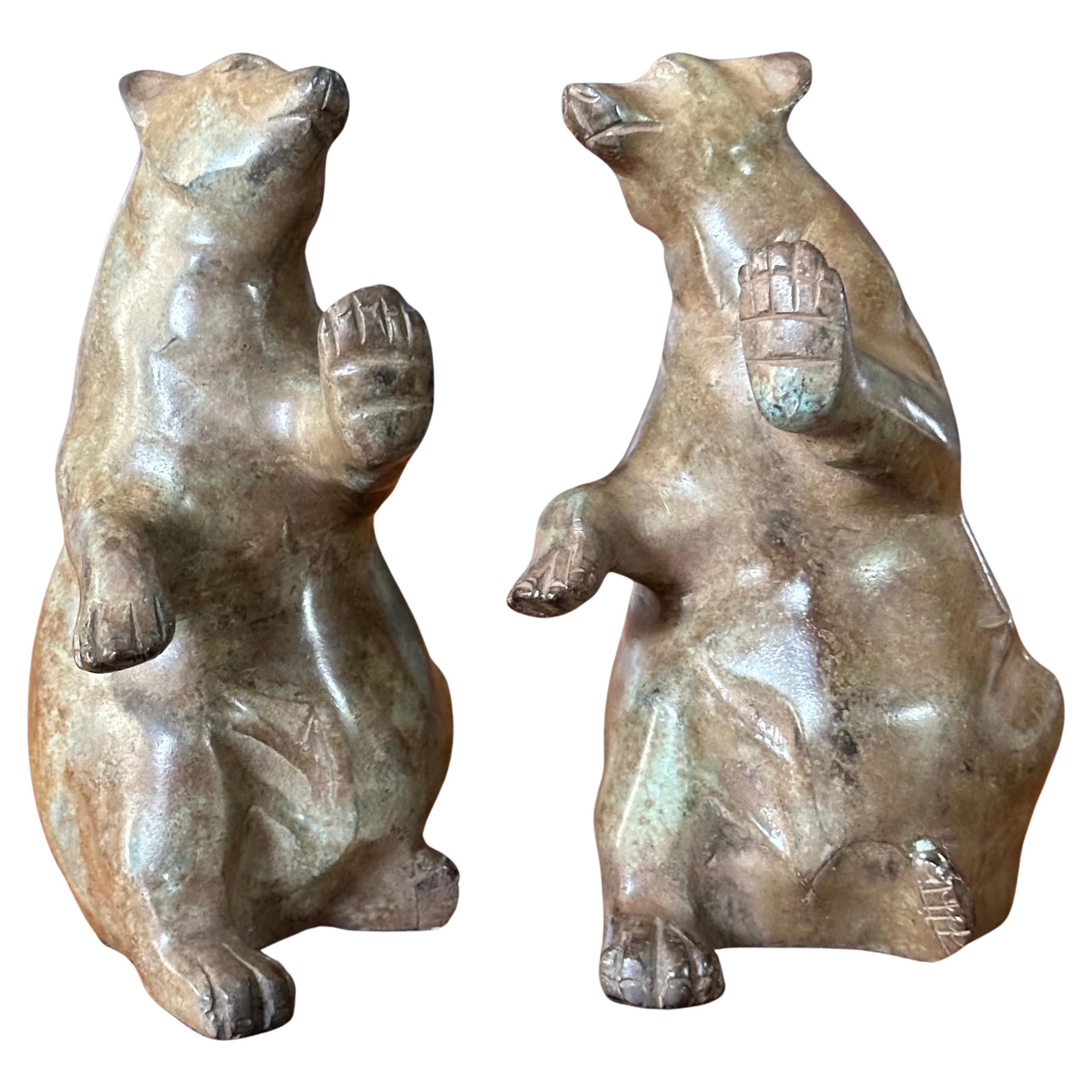 Pair of Vintage Cold Painted Bronze Bear Bookends In Good Condition For Sale In San Diego, CA