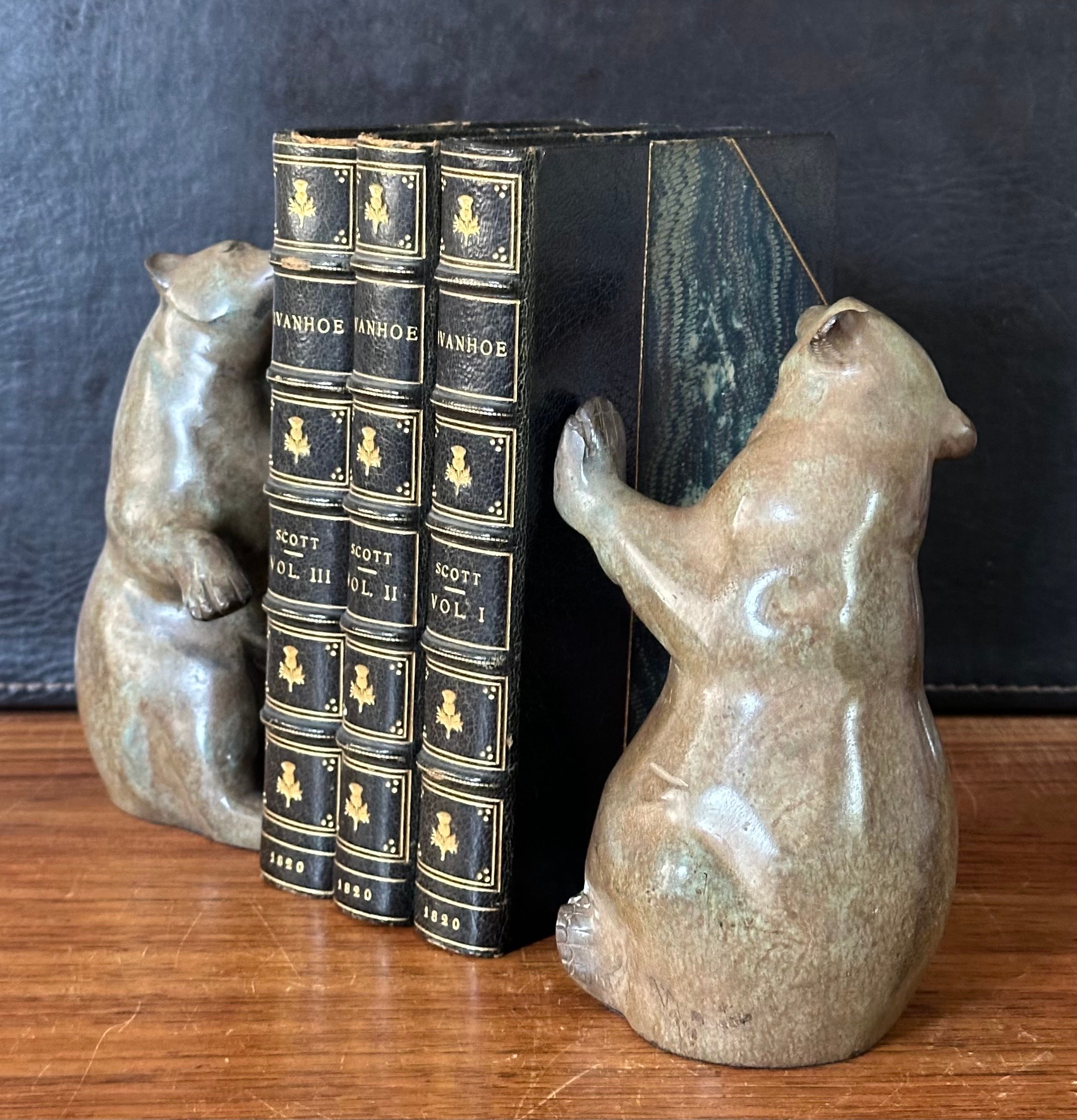20th Century Pair of Vintage Cold Painted Bronze Bear Bookends For Sale