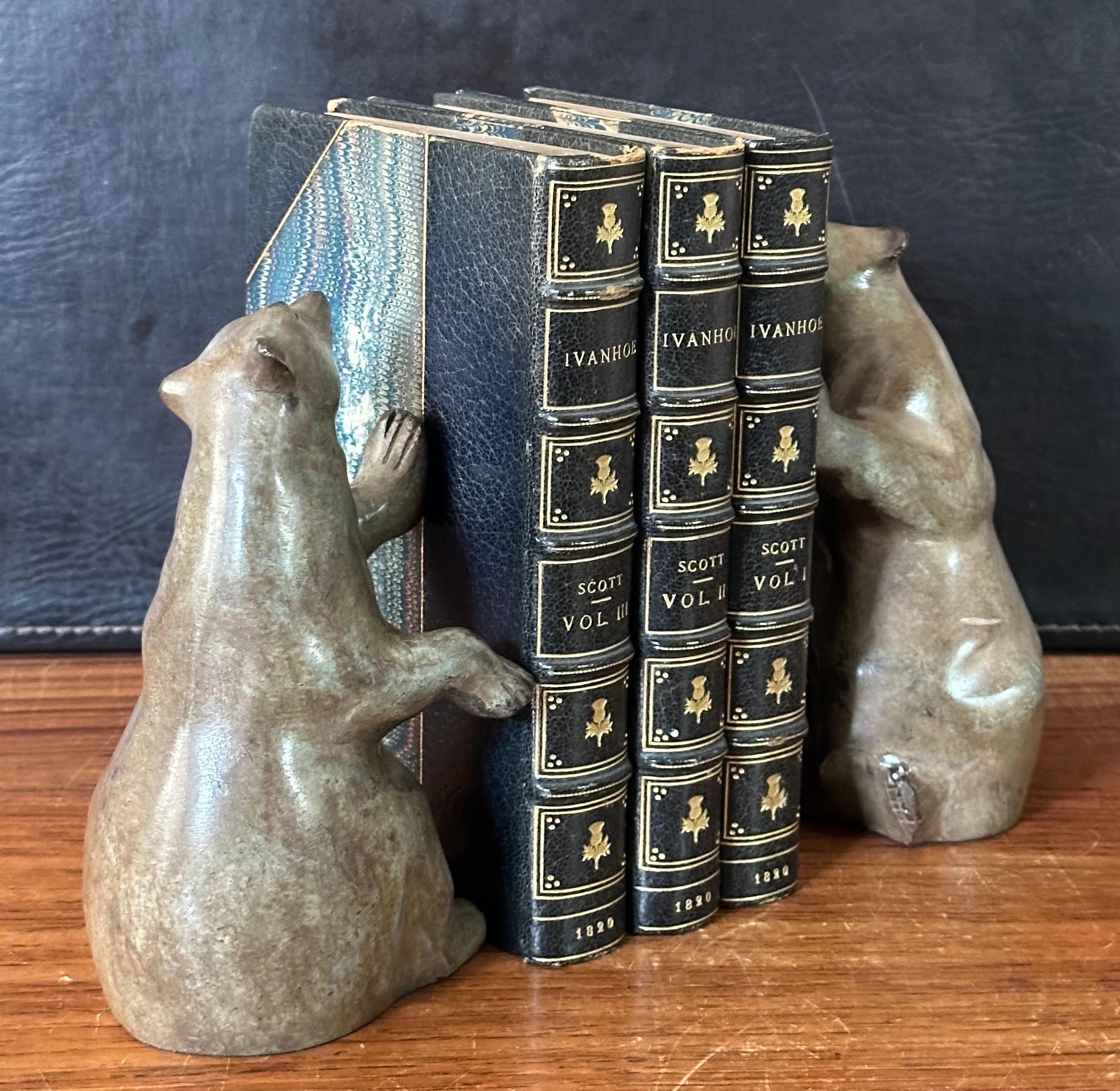 Pair of Vintage Cold Painted Bronze Bear Bookends For Sale 1