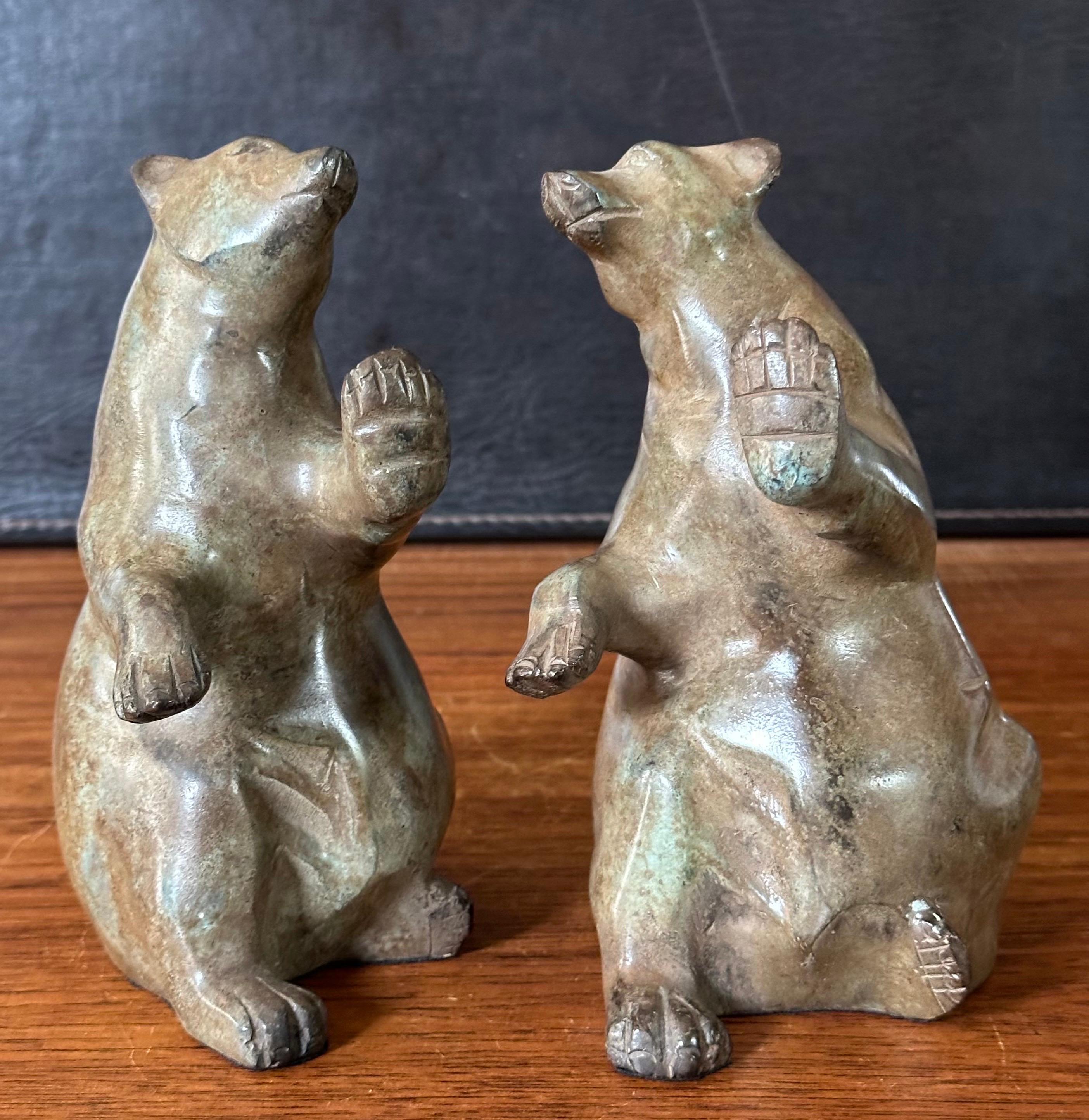 Pair of Vintage Cold Painted Bronze Bear Bookends For Sale 2