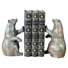 Paire de serre-livres ours vintage en bronze peint à froid