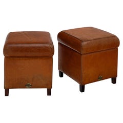 Pair of Vintage “Colonial Caffe” Leather Stools