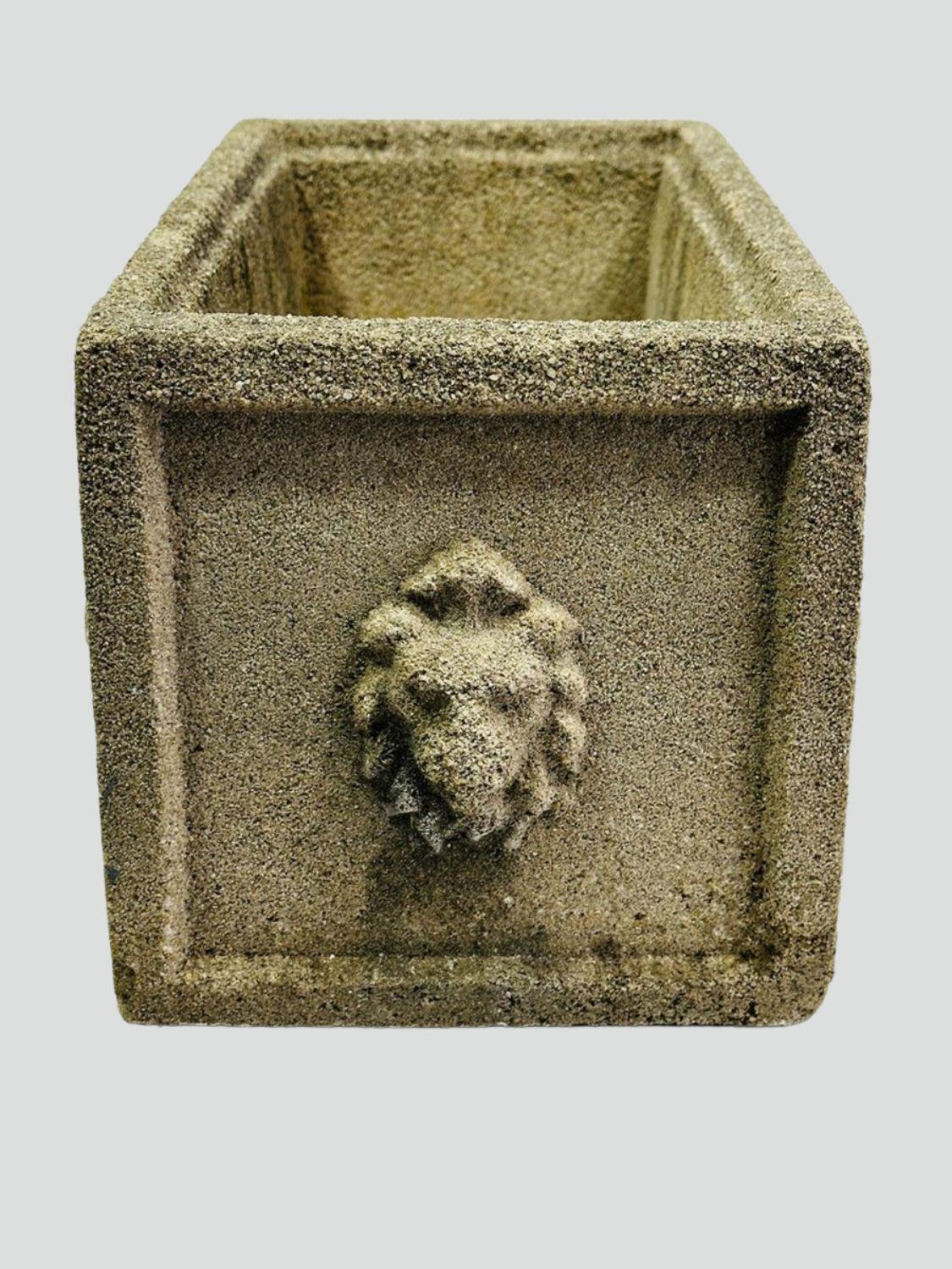 Pair of Vintage Concrete Lion Head Planters For Sale 3
