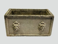 Pair of Vintage Cast Concrete Lion Head Garden Planters, Rectangular