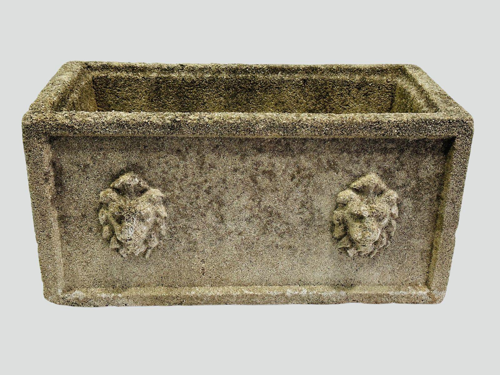 American Pair of Vintage Concrete Lion Head Planters For Sale