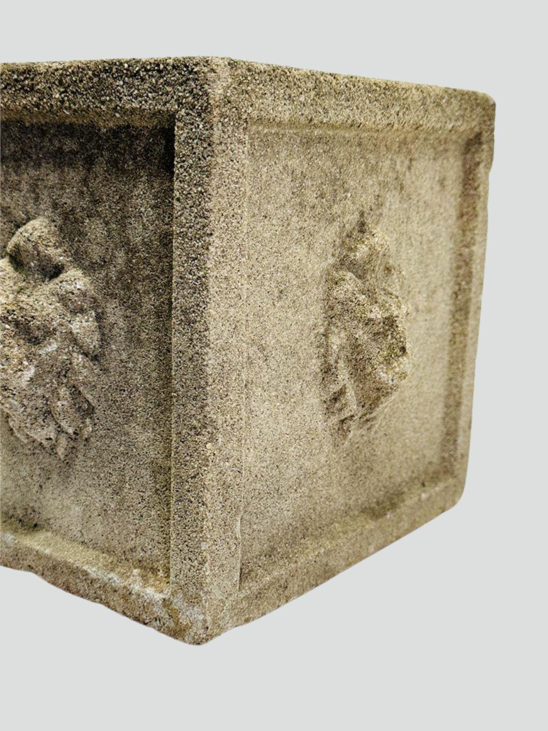Pair of Vintage Concrete Lion Head Planters For Sale 1