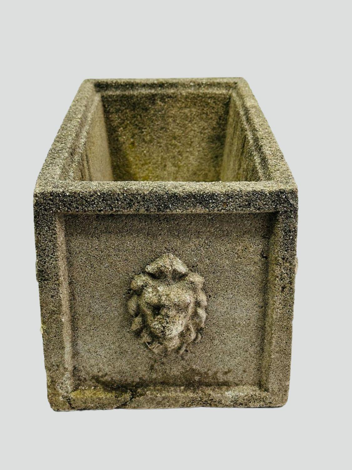 Pair of Vintage Concrete Lion Head Planters For Sale 2
