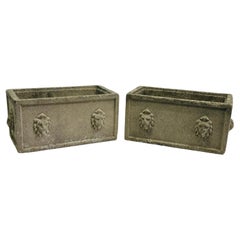 Pair of Vintage Concrete Lion Head Planters