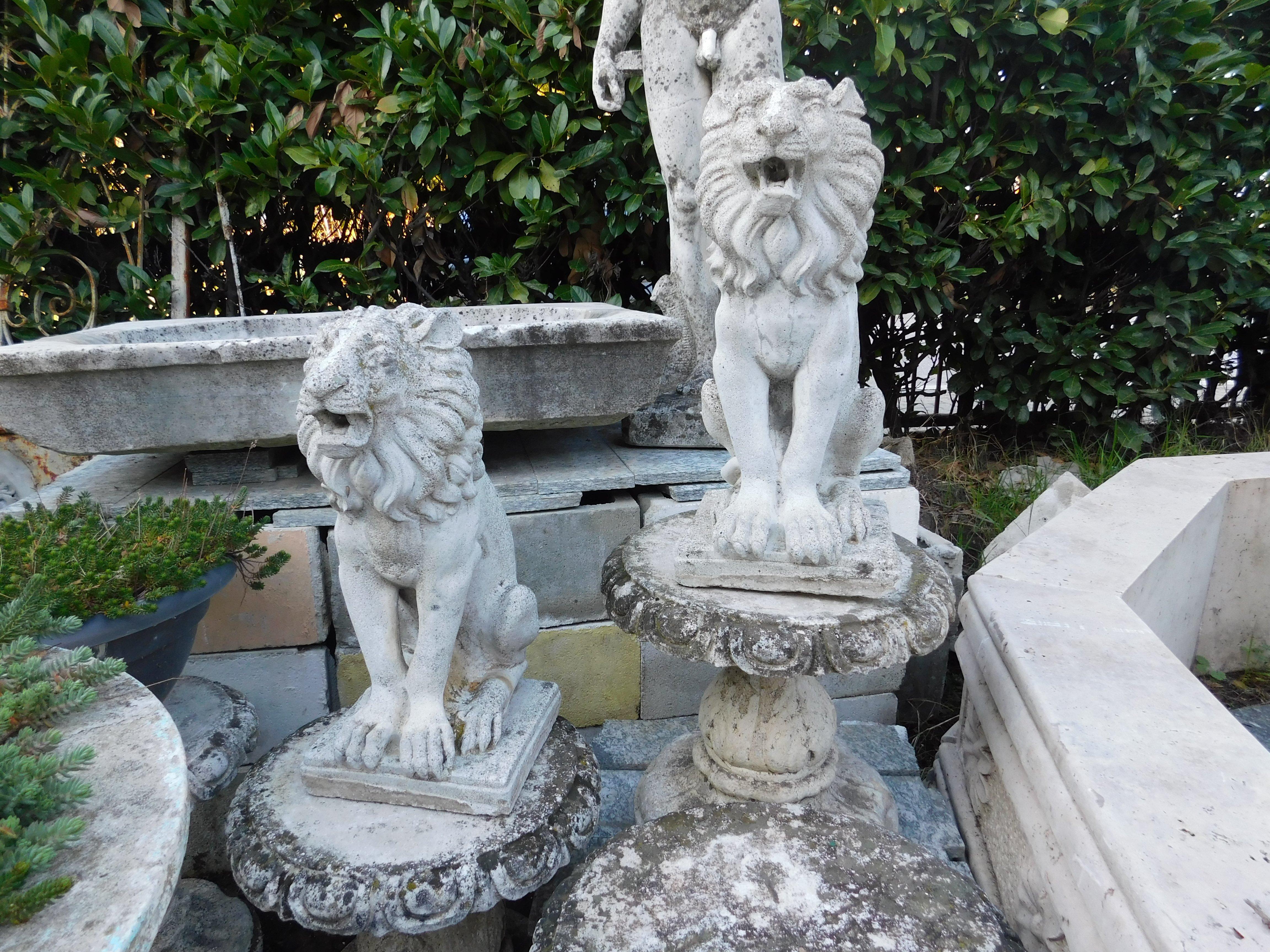 Italian Pair of Vintage Concrete Lions for Garden, 1900s, Italy