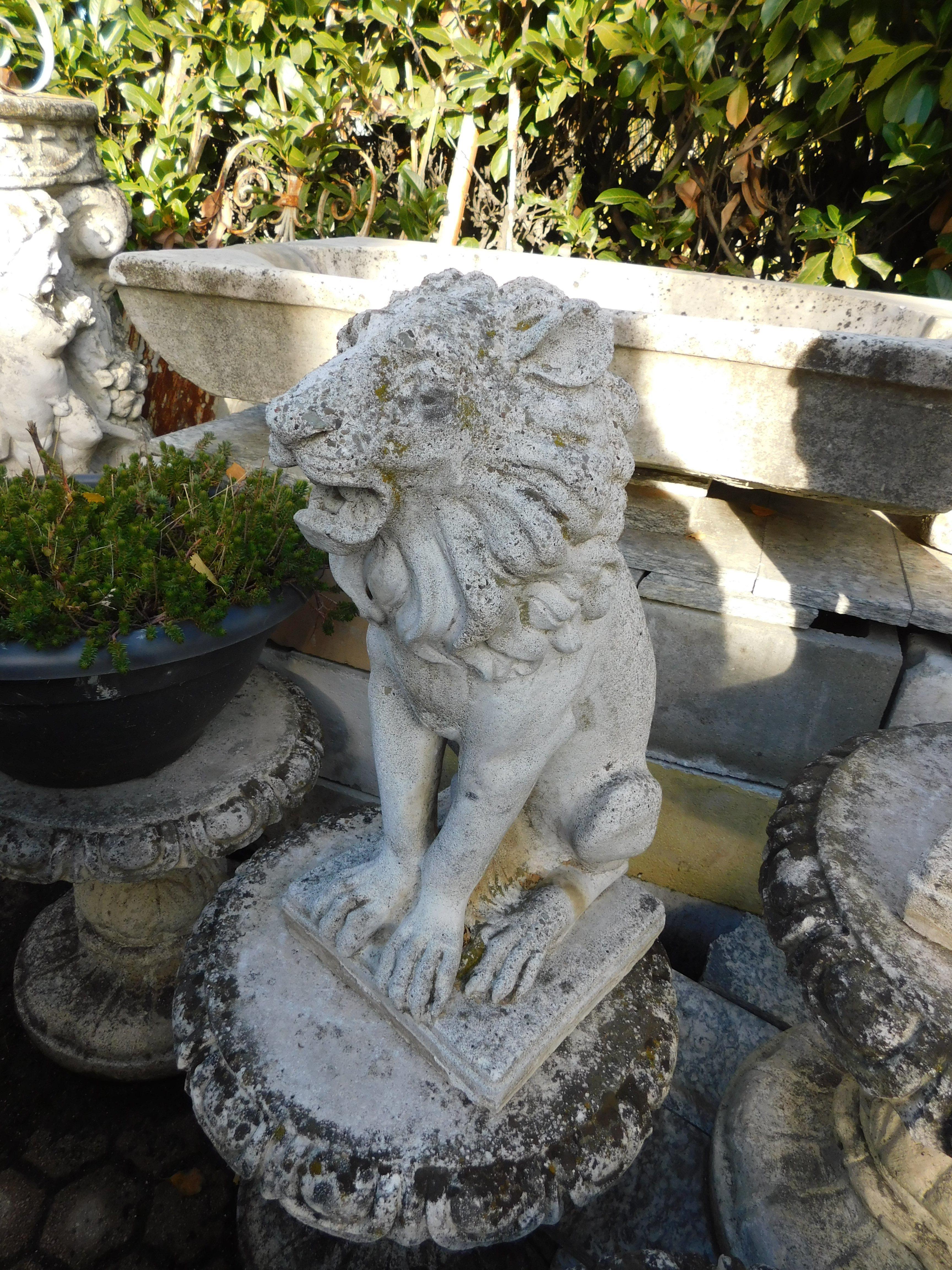 Carved Pair of Vintage Concrete Lions for Garden, 1900s, Italy