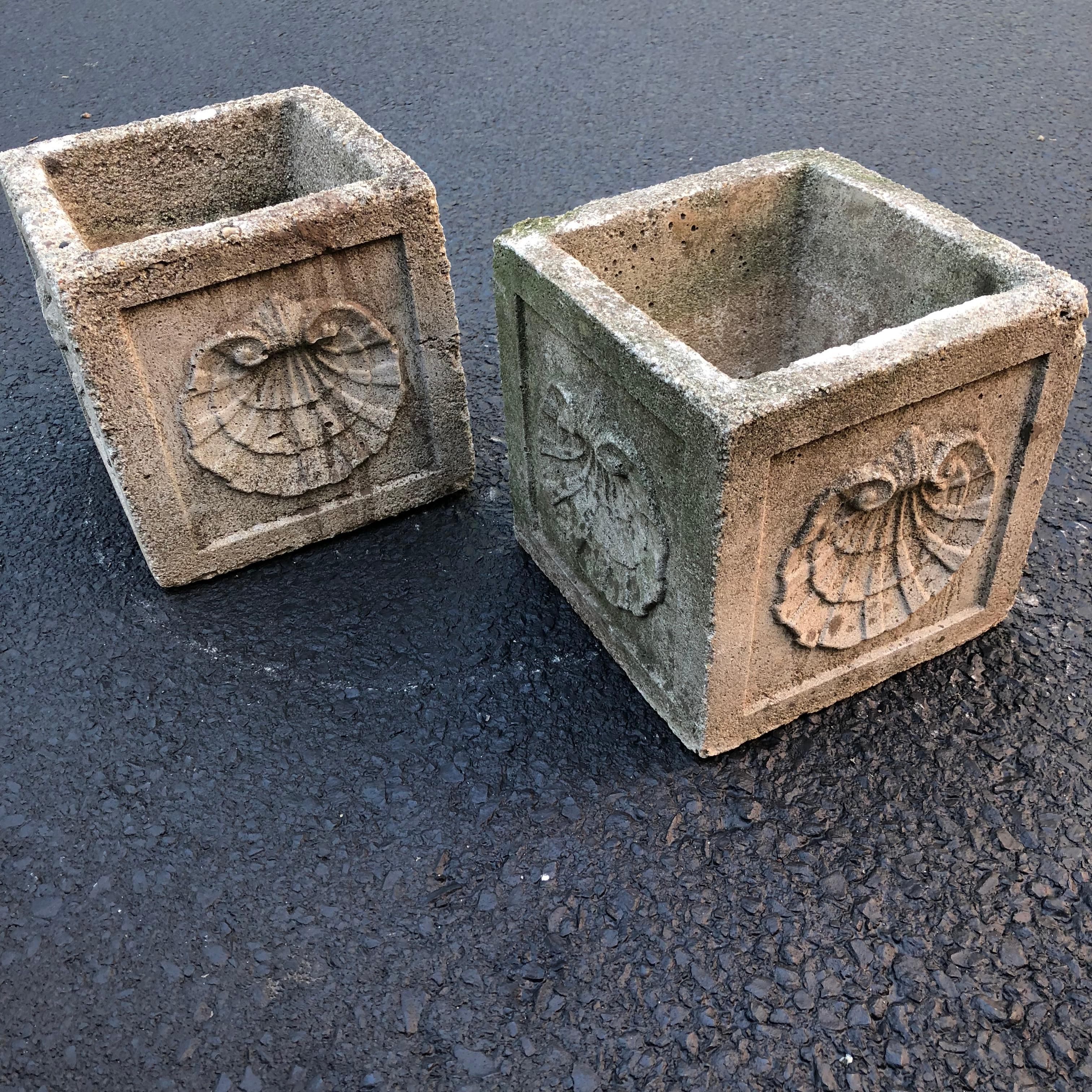 Pair of Vintage Concrete Planters with Large Shell Decoration at 1stDibs vintage concrete