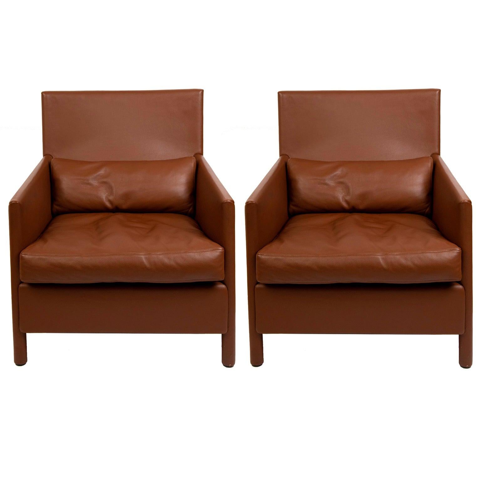 Pair of Vintage Contemporary Full Grain Leather Lounge Chairs