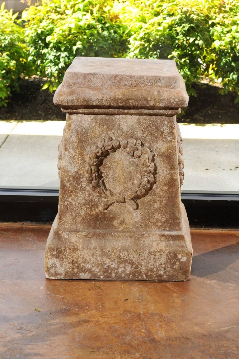 Pair of Vintage Continental Faux Stone Garden Plinths with Wreath ...