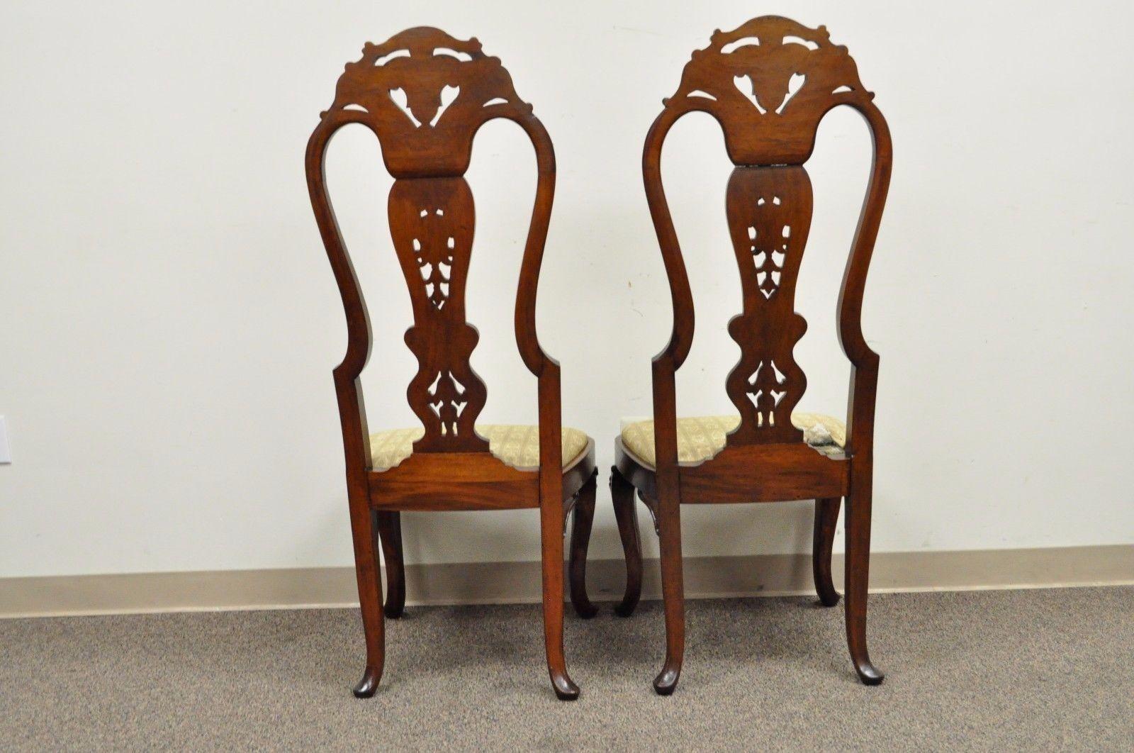 Pair of Vintage Continental Style Reptile Scale Carved Mahogany Side Chairs 5