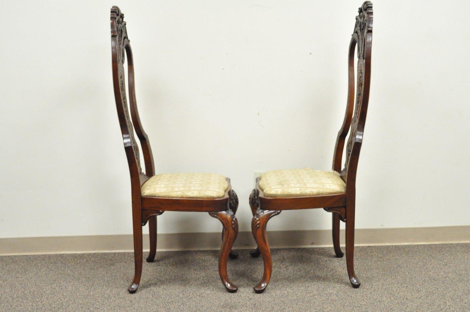 Pair of Vintage Continental Style Reptile Scale Carved Mahogany Side Chairs 1