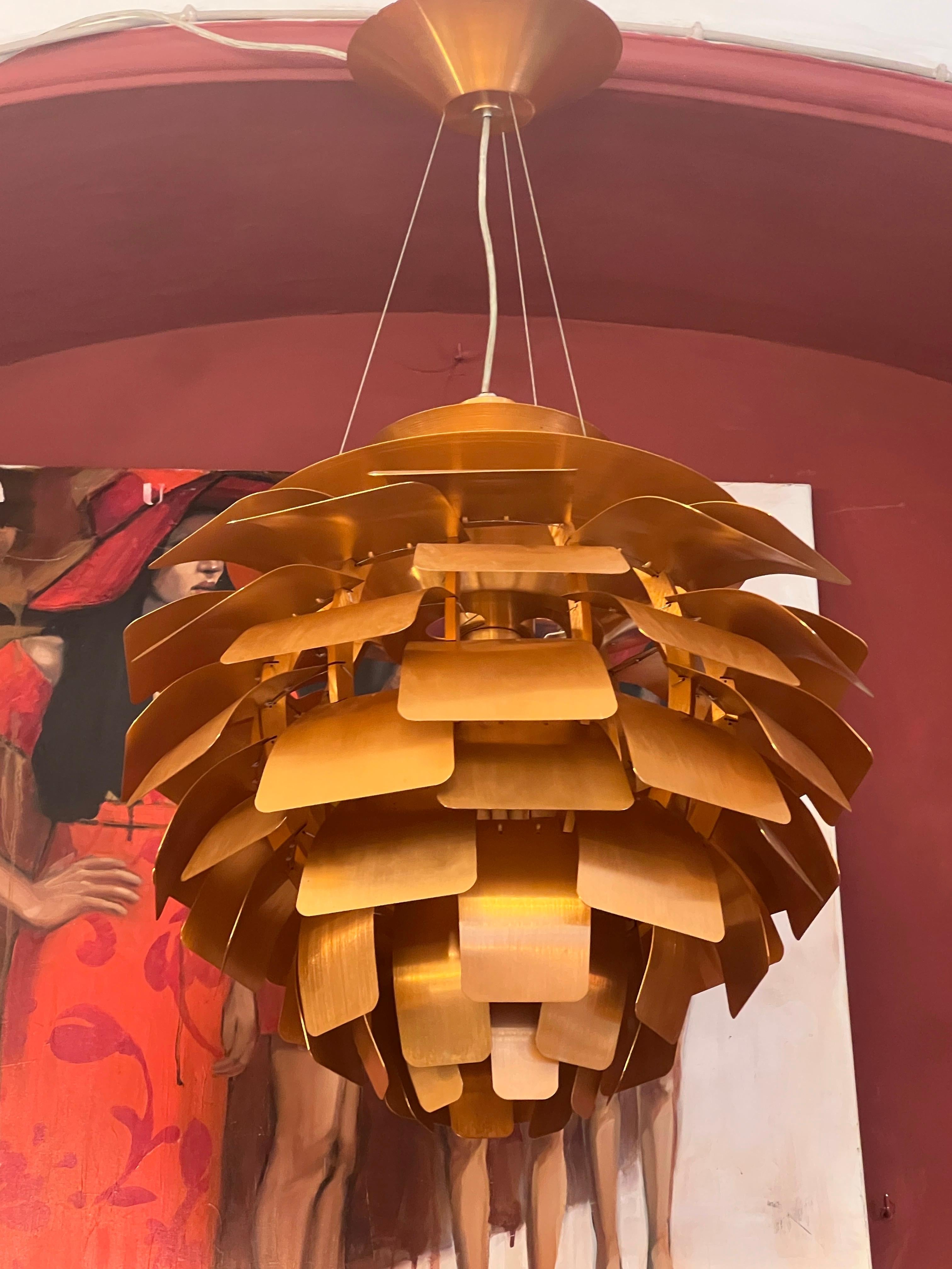 Coppia di lampadari a carciofo in rame d'epoca stile Poul Henningson anni 2000 in vendita 4