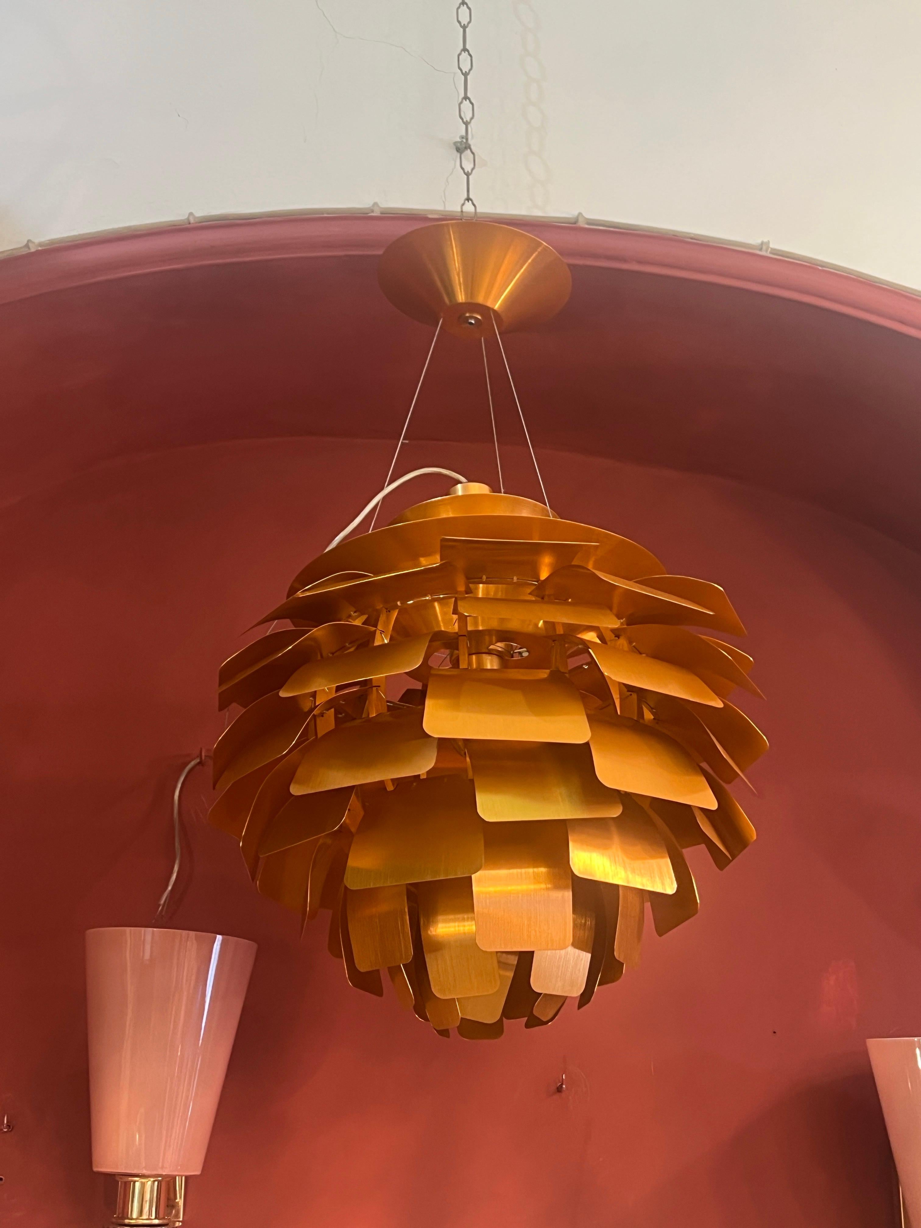 Coppia di lampadari a carciofo in rame d'epoca stile Poul Henningson anni 2000 in vendita 5