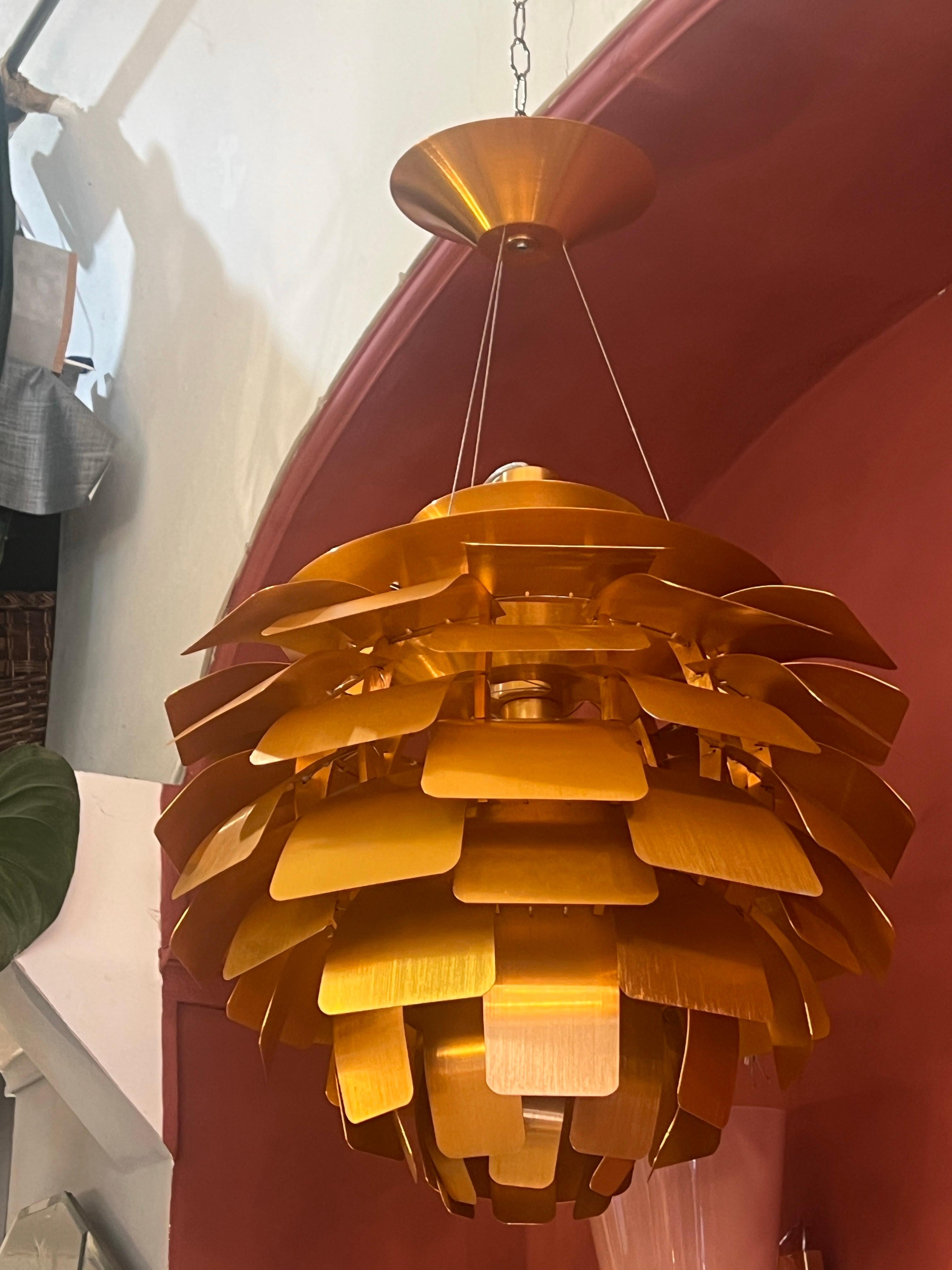 Coppia di lampadari a carciofo in rame d'epoca stile Poul Henningson anni 2000 in vendita 6