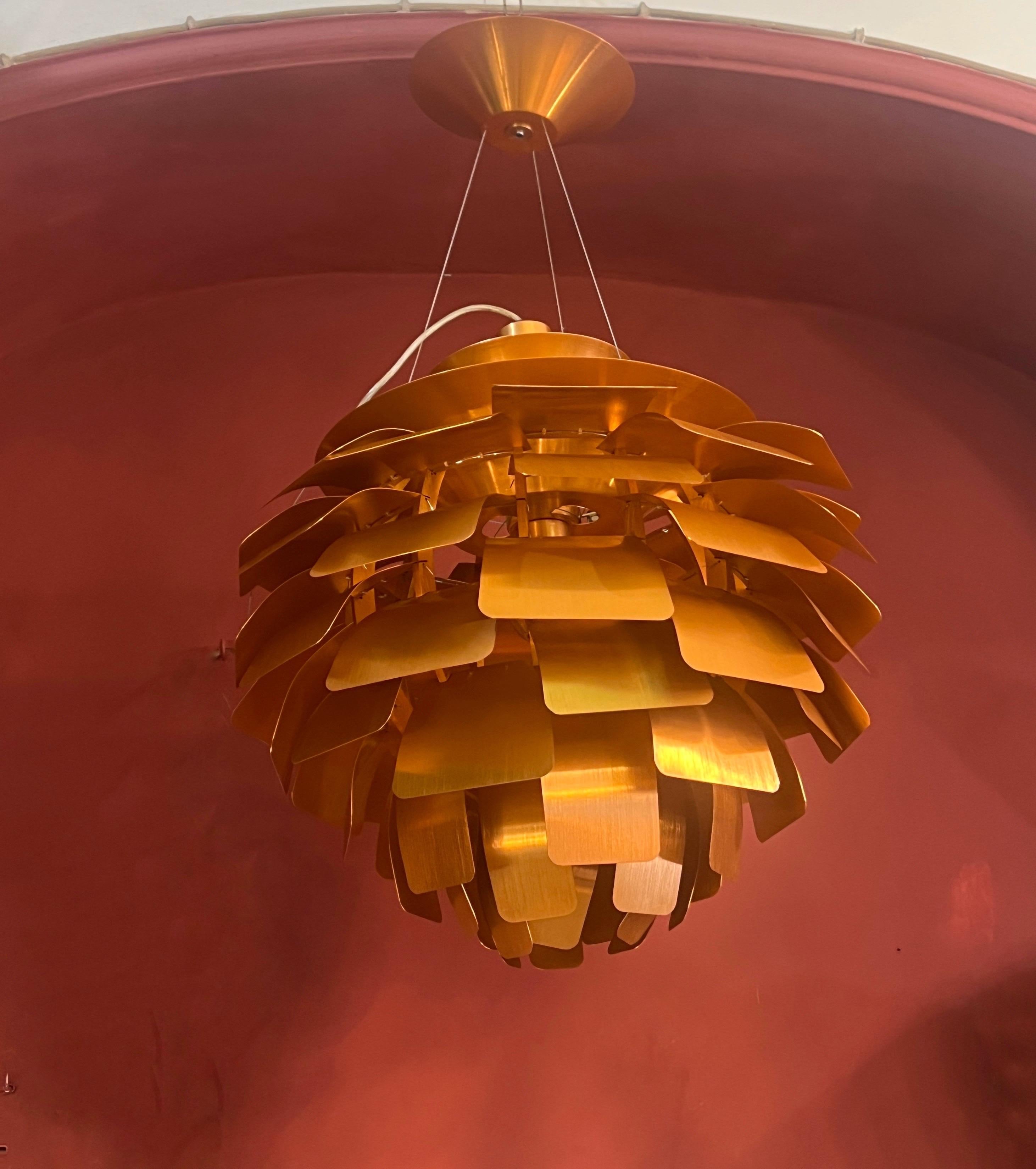 Coppia di lampadari a carciofo in rame d'epoca stile Poul Henningson anni 2000 in vendita 7