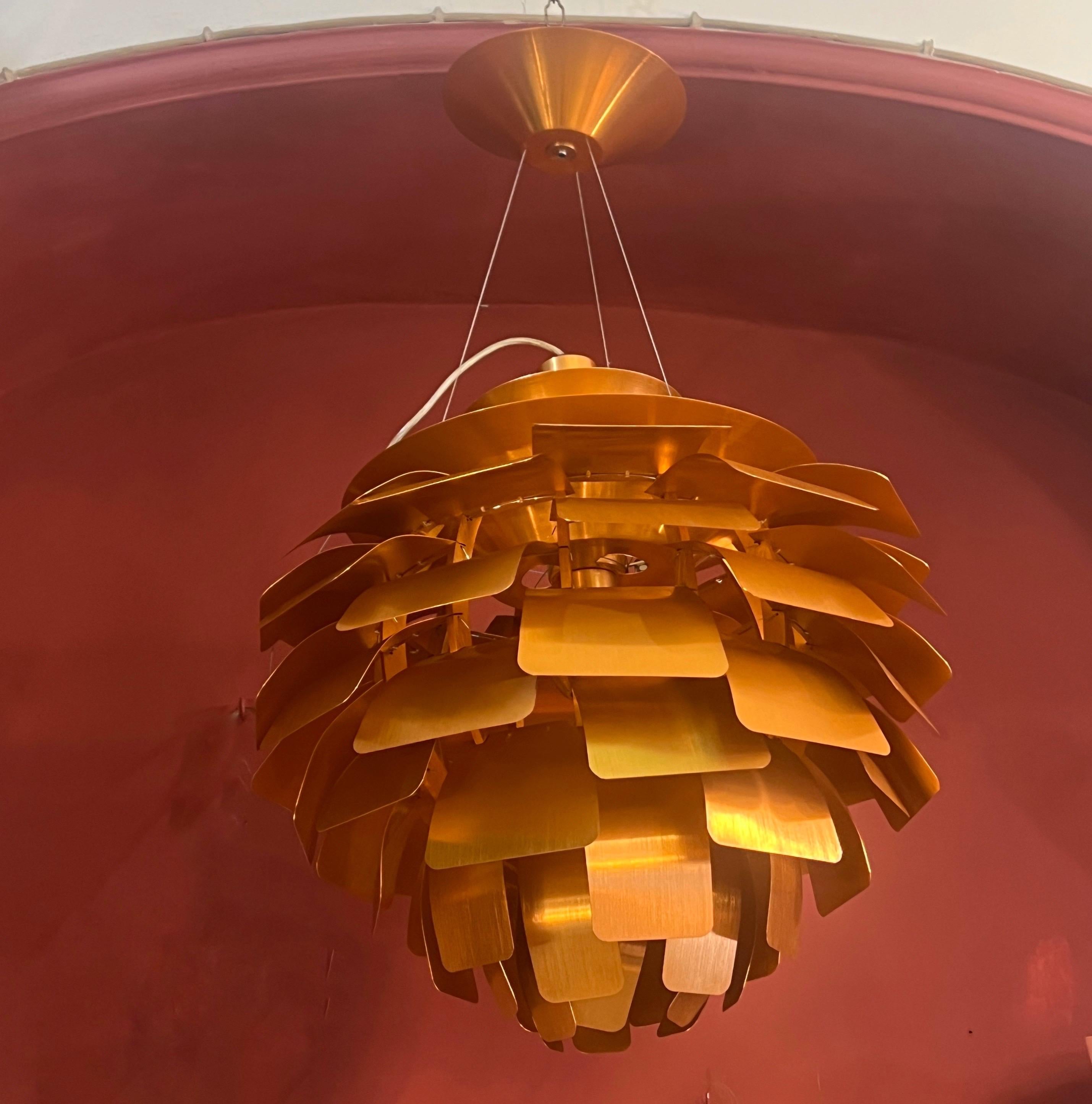 Coppia di lampadari a carciofo in rame d'epoca stile Poul Henningson anni 2000 in vendita 9