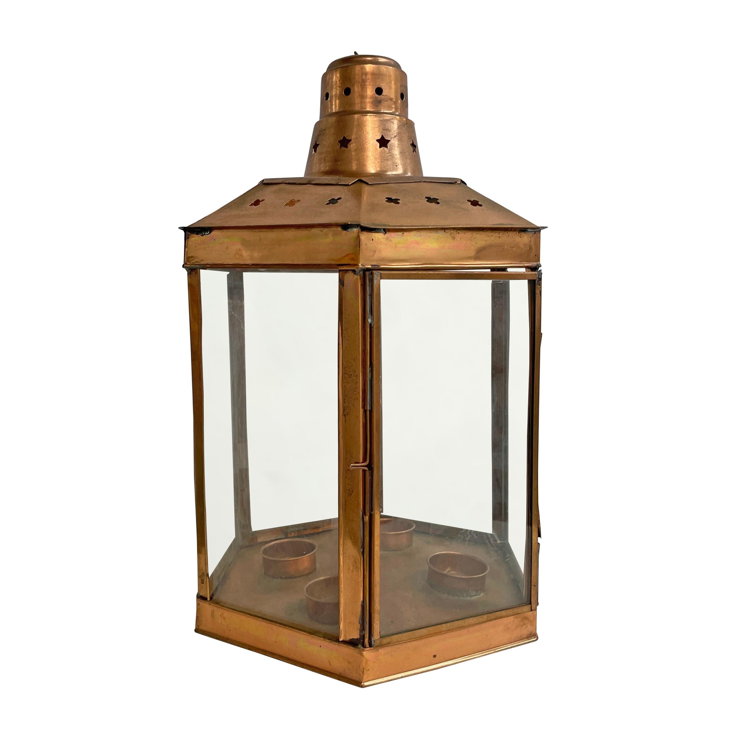 20th Century Pair of Vintage Copper Candle Lanterns
