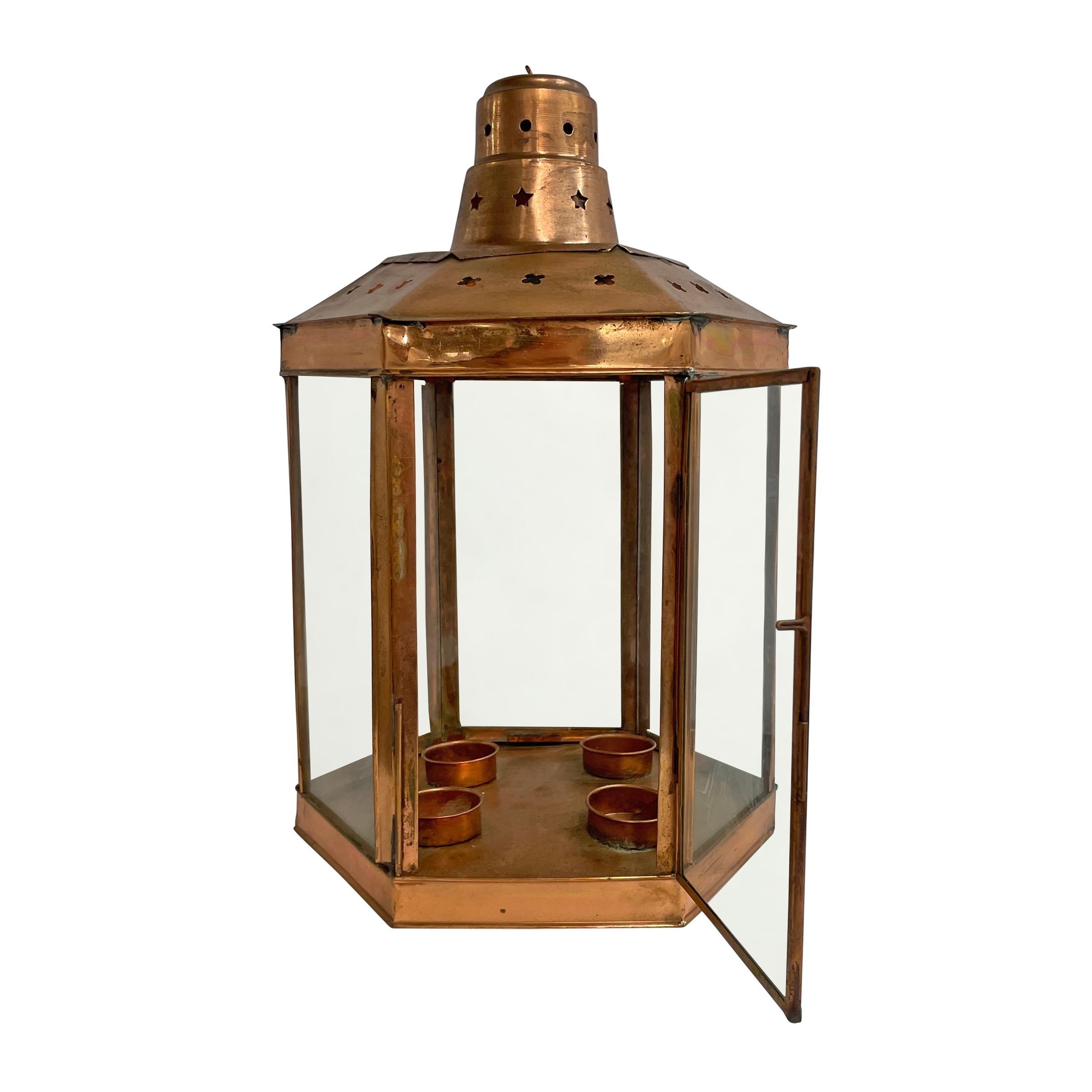 Pair of Vintage Copper Candle Lanterns 1