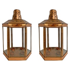 Pair of Vintage Copper Candle Lanterns