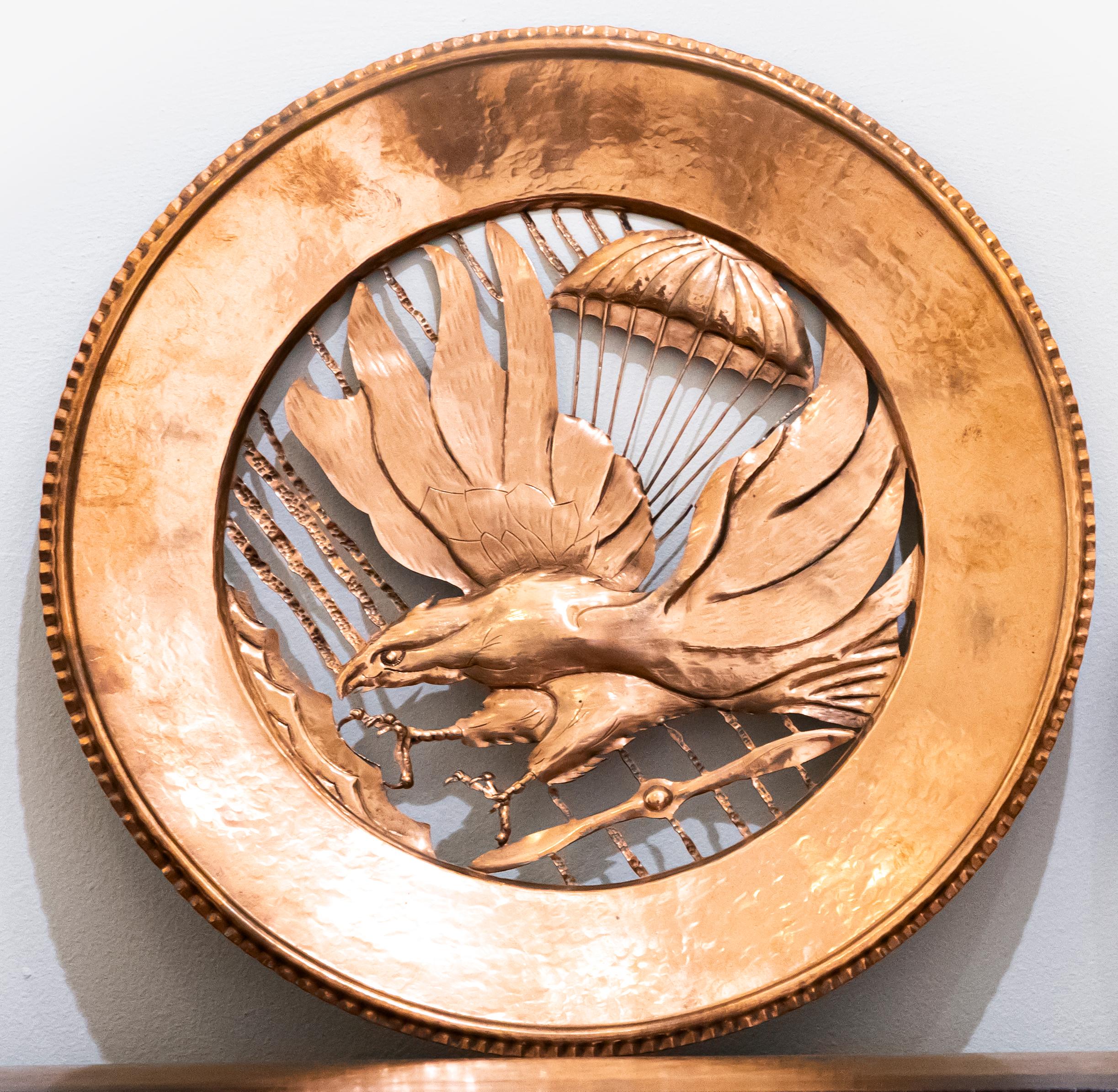 Italian Pair of Vintage Copper Decorative Plates, Italy, 1930s For Sale