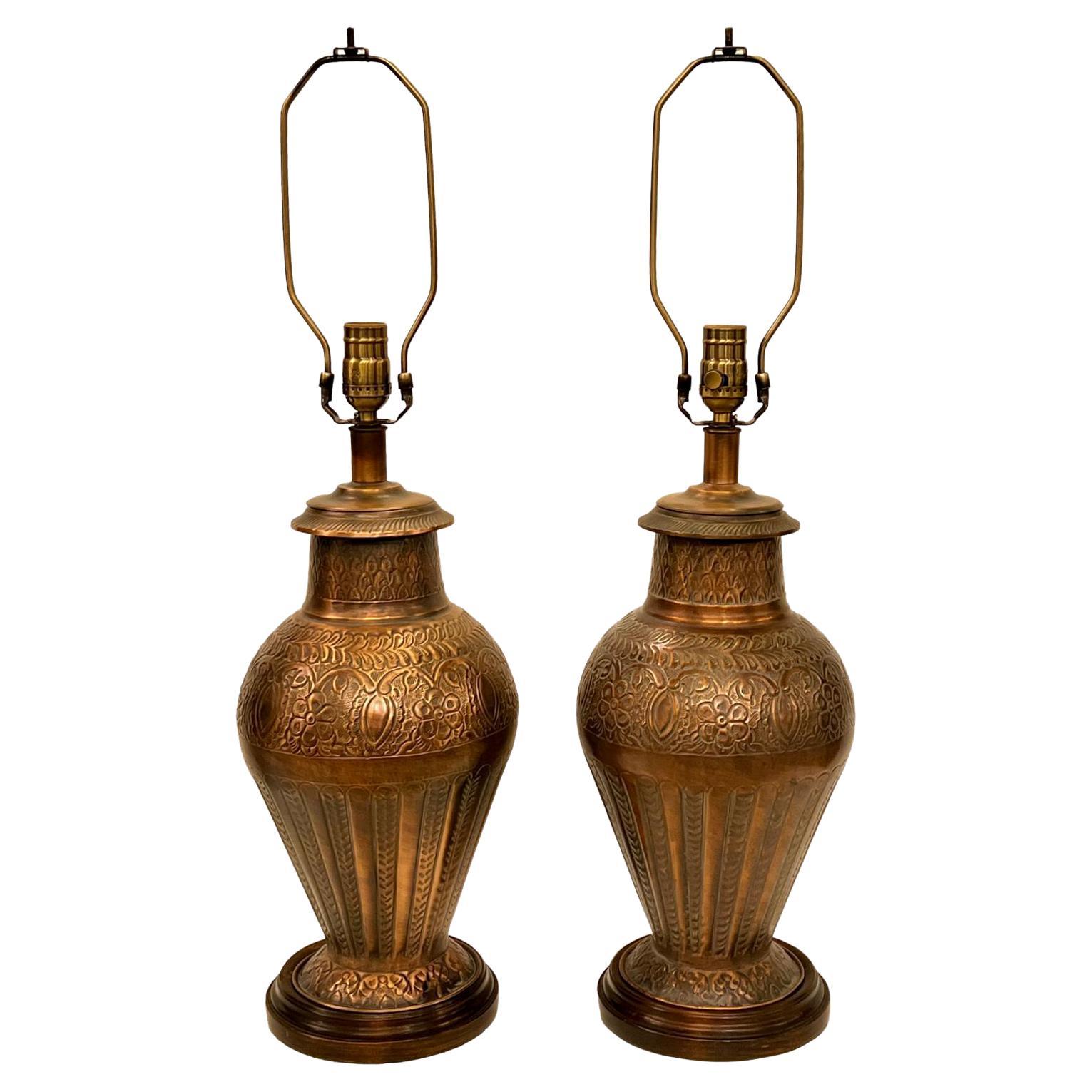 Pair of Vintage Copper Lamps For Sale