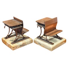 Pair of Vintage Copper School Desks on Onyx Base Bookends by Curtis Jeré